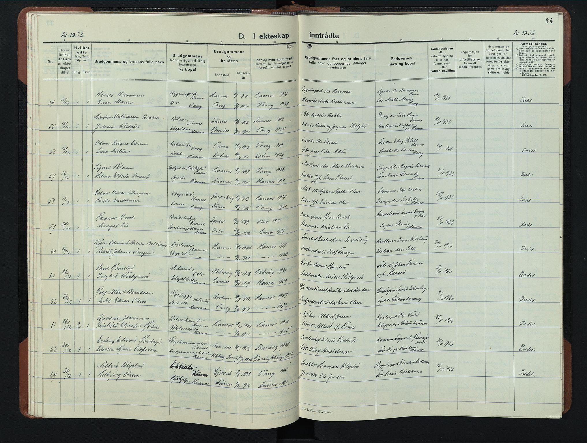 Hamar prestekontor, AV/SAH-DOMPH-002/H/Ha/Hab/L0006: Klokkerbok nr. 6, 1931-1950, s. 34