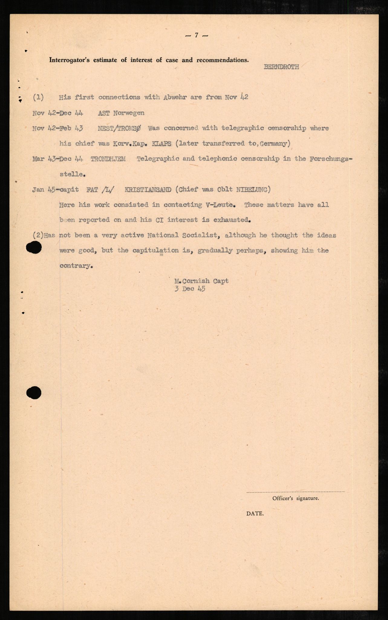 Forsvaret, Forsvarets overkommando II, AV/RA-RAFA-3915/D/Db/L0002: CI Questionaires. Tyske okkupasjonsstyrker i Norge. Tyskere., 1945-1946, s. 584