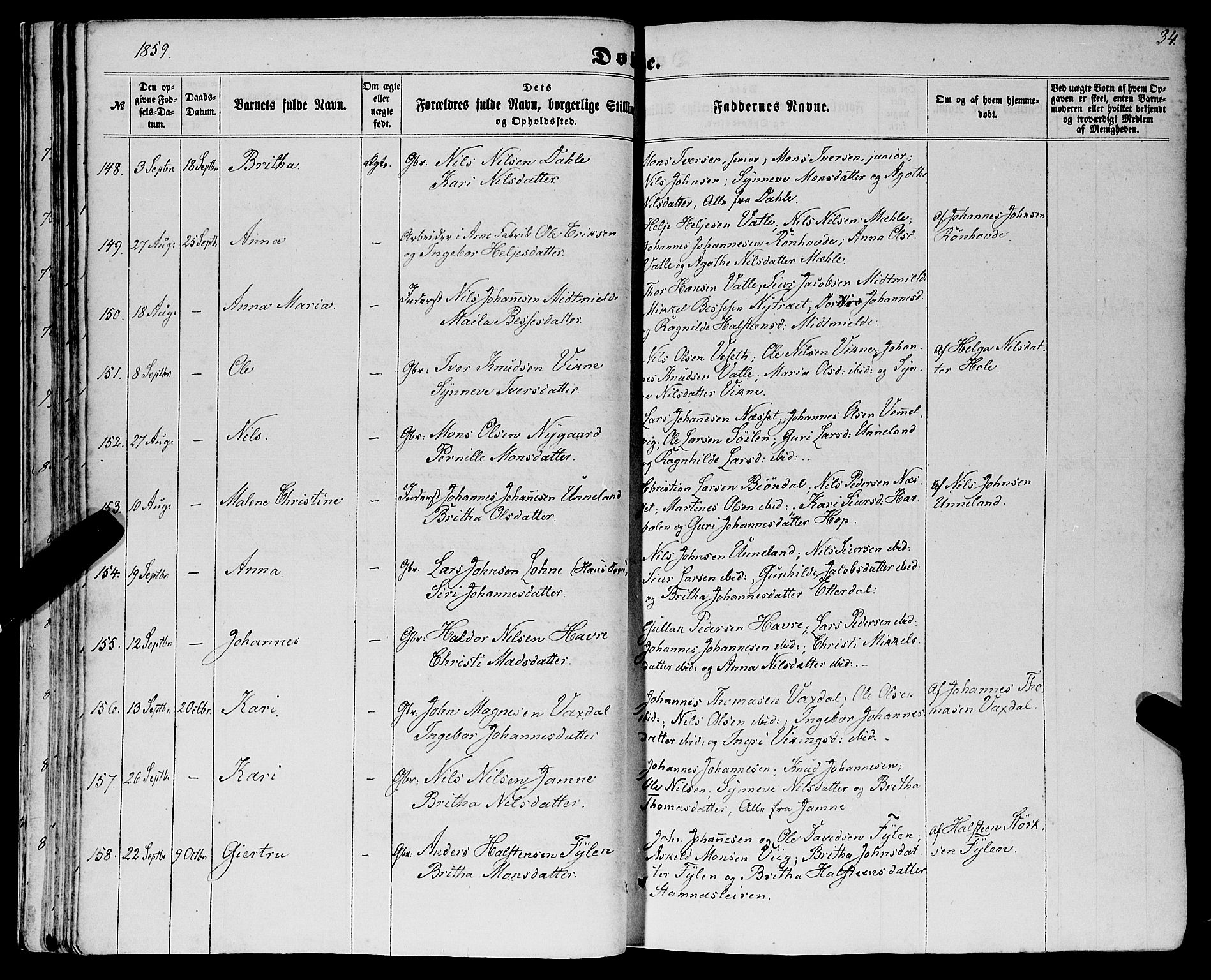 Haus sokneprestembete, AV/SAB-A-75601/H/Haa: Ministerialbok nr. A 17, 1858-1870, s. 34