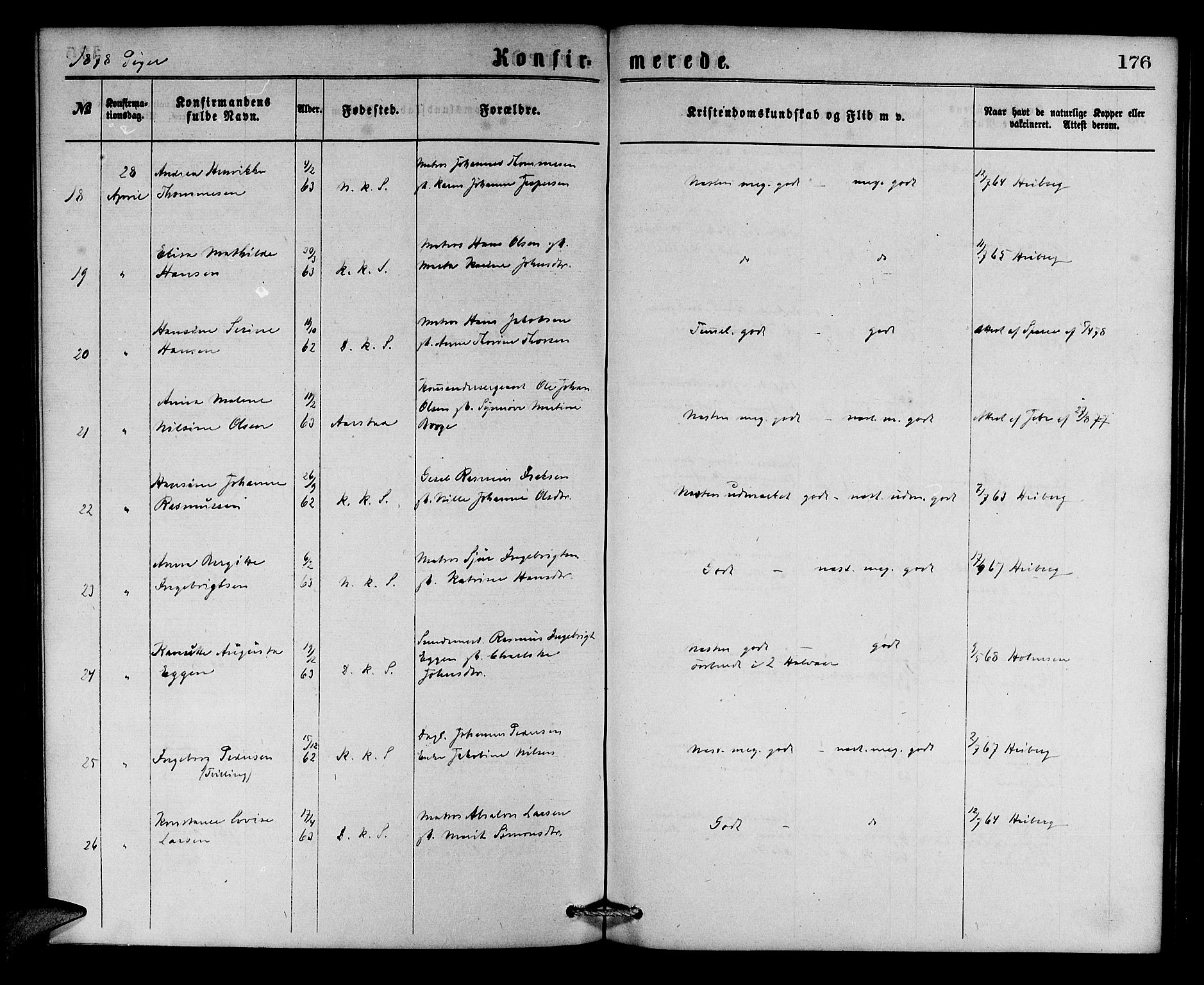 Korskirken sokneprestembete, AV/SAB-A-76101/H/Hab: Klokkerbok nr. C 2, 1869-1879, s. 176