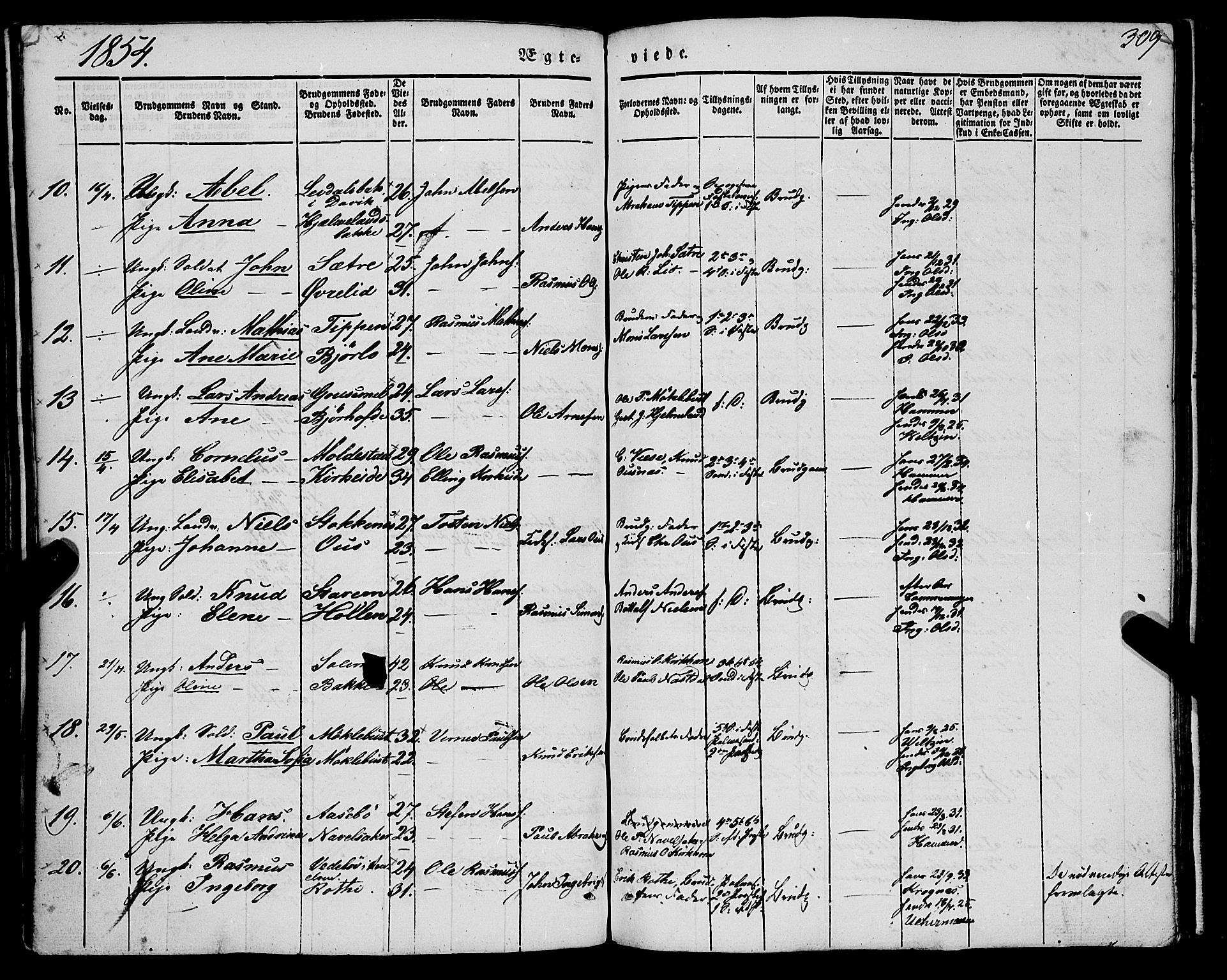 Eid sokneprestembete, SAB/A-82301/H/Haa/Haaa/L0007: Ministerialbok nr. A 7, 1844-1858, s. 309