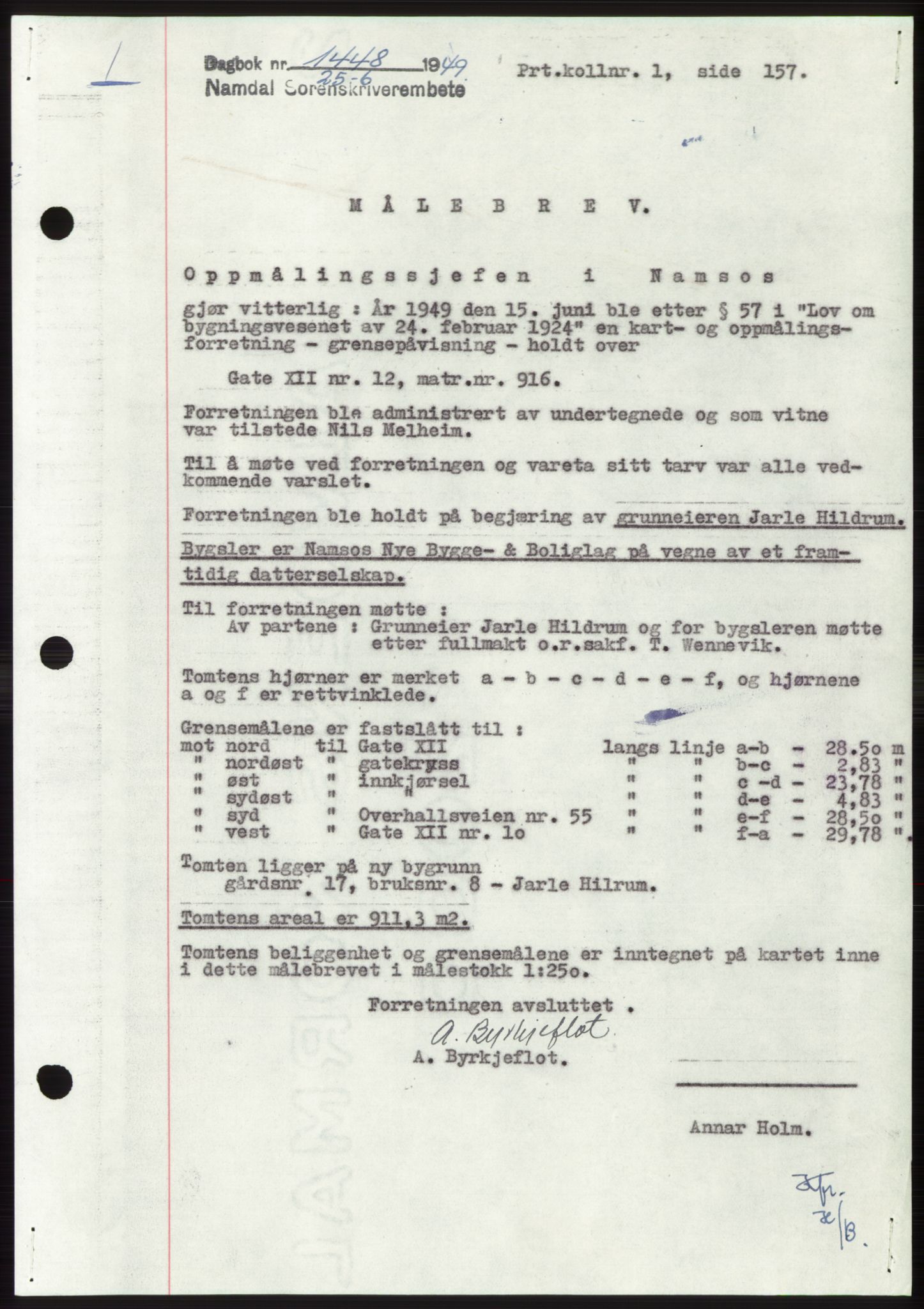 Namdal sorenskriveri, SAT/A-4133/1/2/2C: Pantebok nr. -, 1949-1949, Dagboknr: 1448/1949