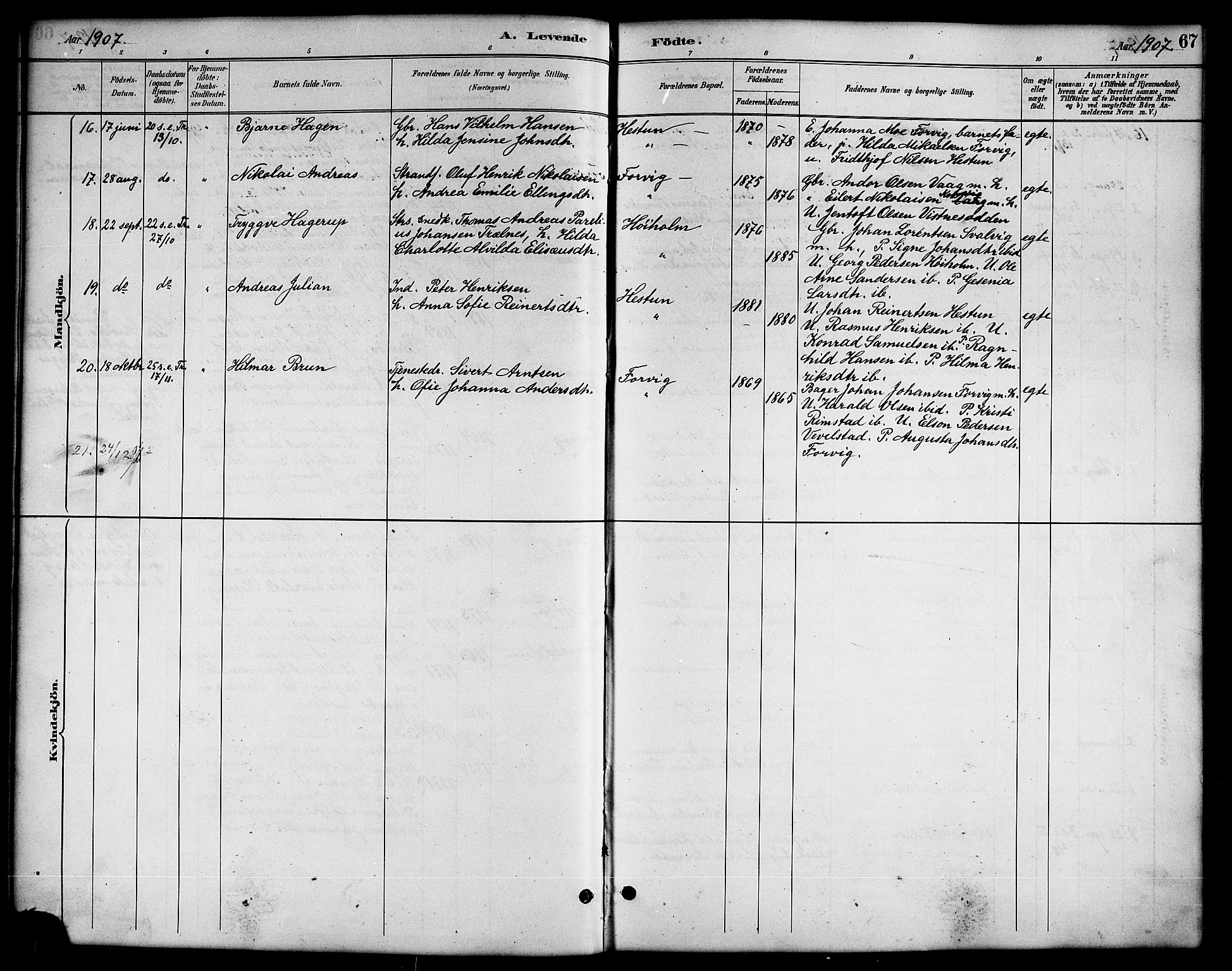 Ministerialprotokoller, klokkerbøker og fødselsregistre - Nordland, AV/SAT-A-1459/819/L0277: Klokkerbok nr. 819C03, 1888-1917, s. 67