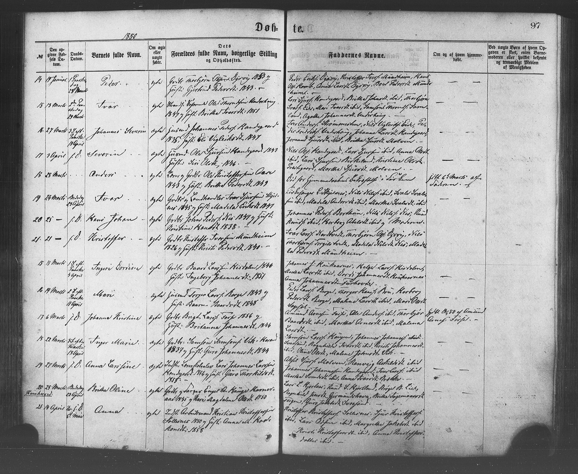 Strandebarm sokneprestembete, AV/SAB-A-78401/H/Haa: Ministerialbok nr. A 9, 1872-1886, s. 97