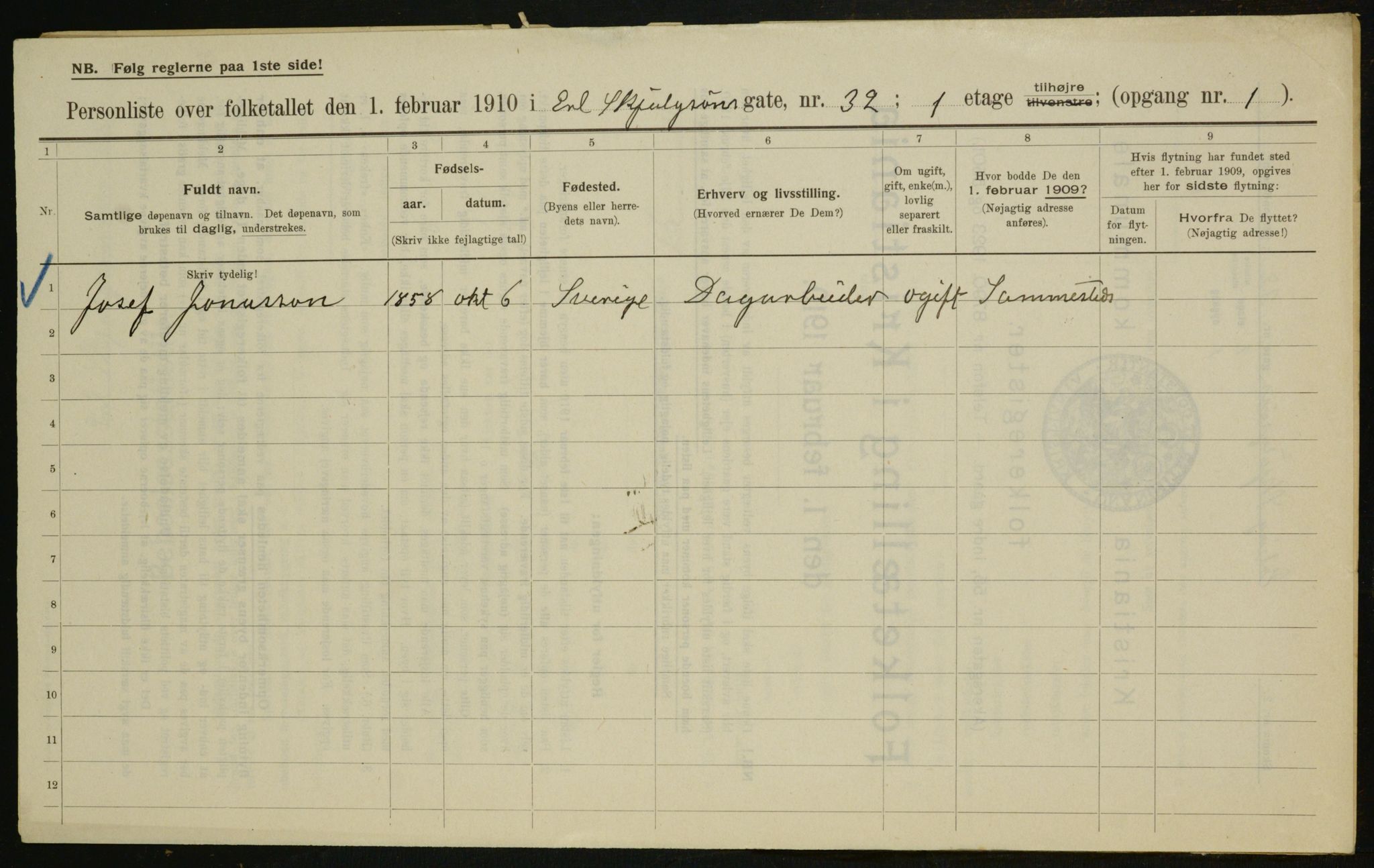 OBA, Kommunal folketelling 1.2.1910 for Kristiania, 1910, s. 20995