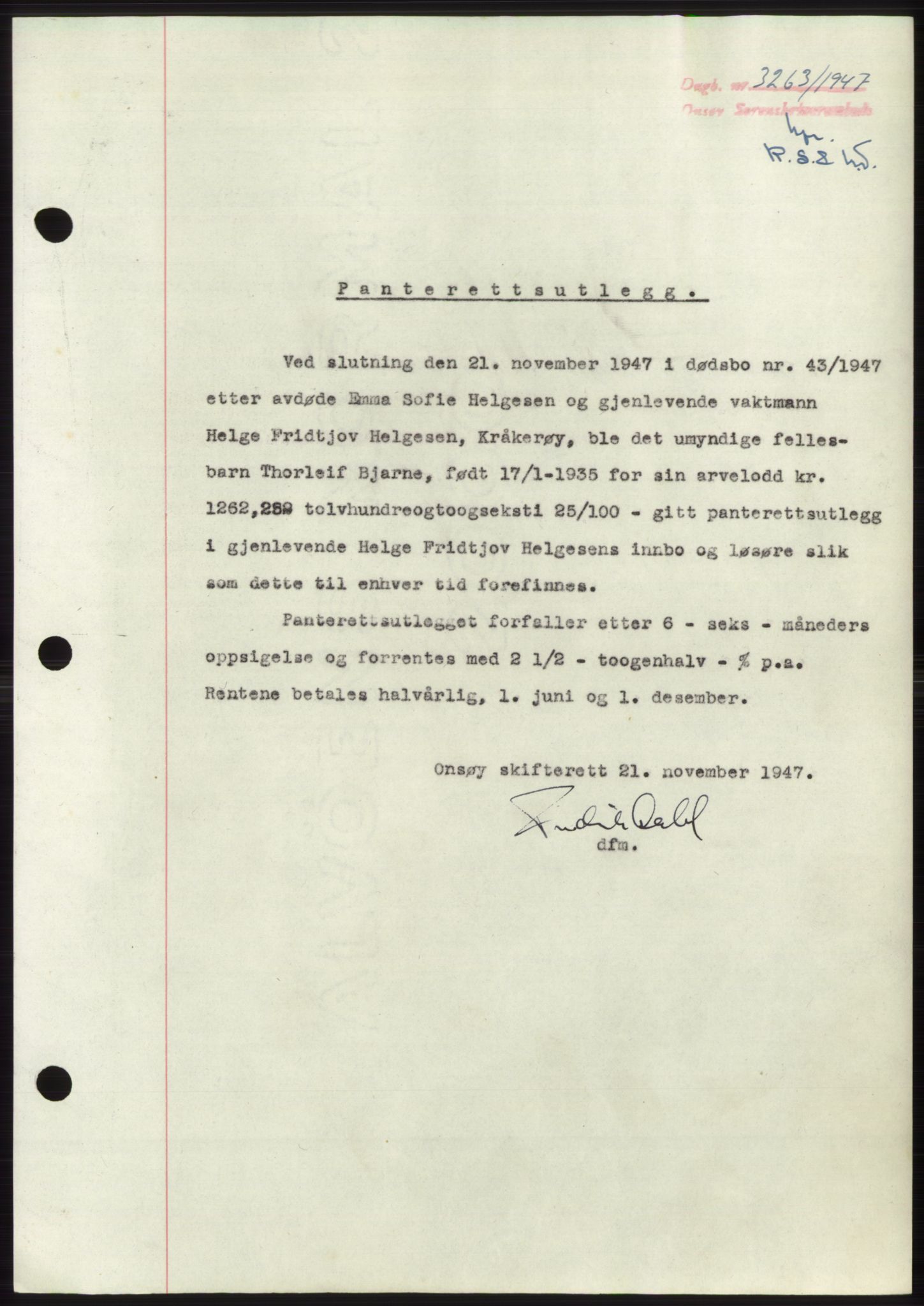 Onsøy sorenskriveri, SAO/A-10474/G/Ga/Gac/L0006: Pantebok nr. B 12-6, 1947-1948, Dagboknr: 3263/1947