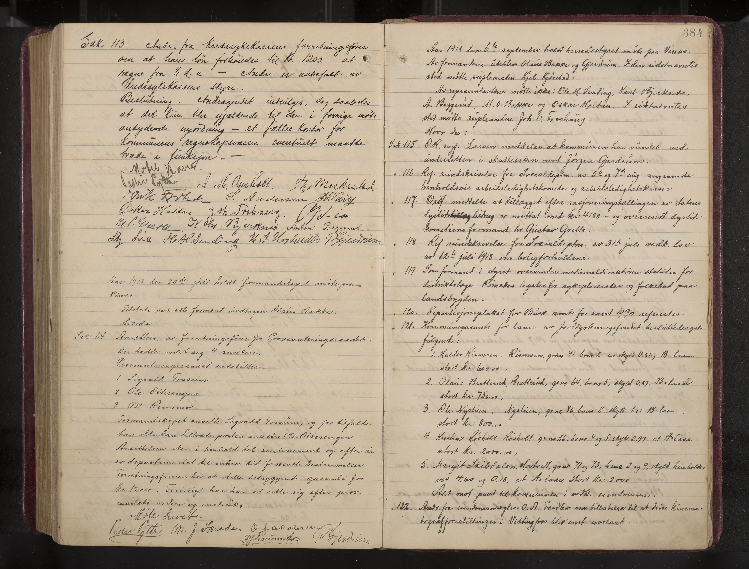 Ytre Sandsvær formannskap og sentraladministrasjon, IKAK/0629021/A/Aa/L0001: Møtebok med register, 1902-1919, s. 384