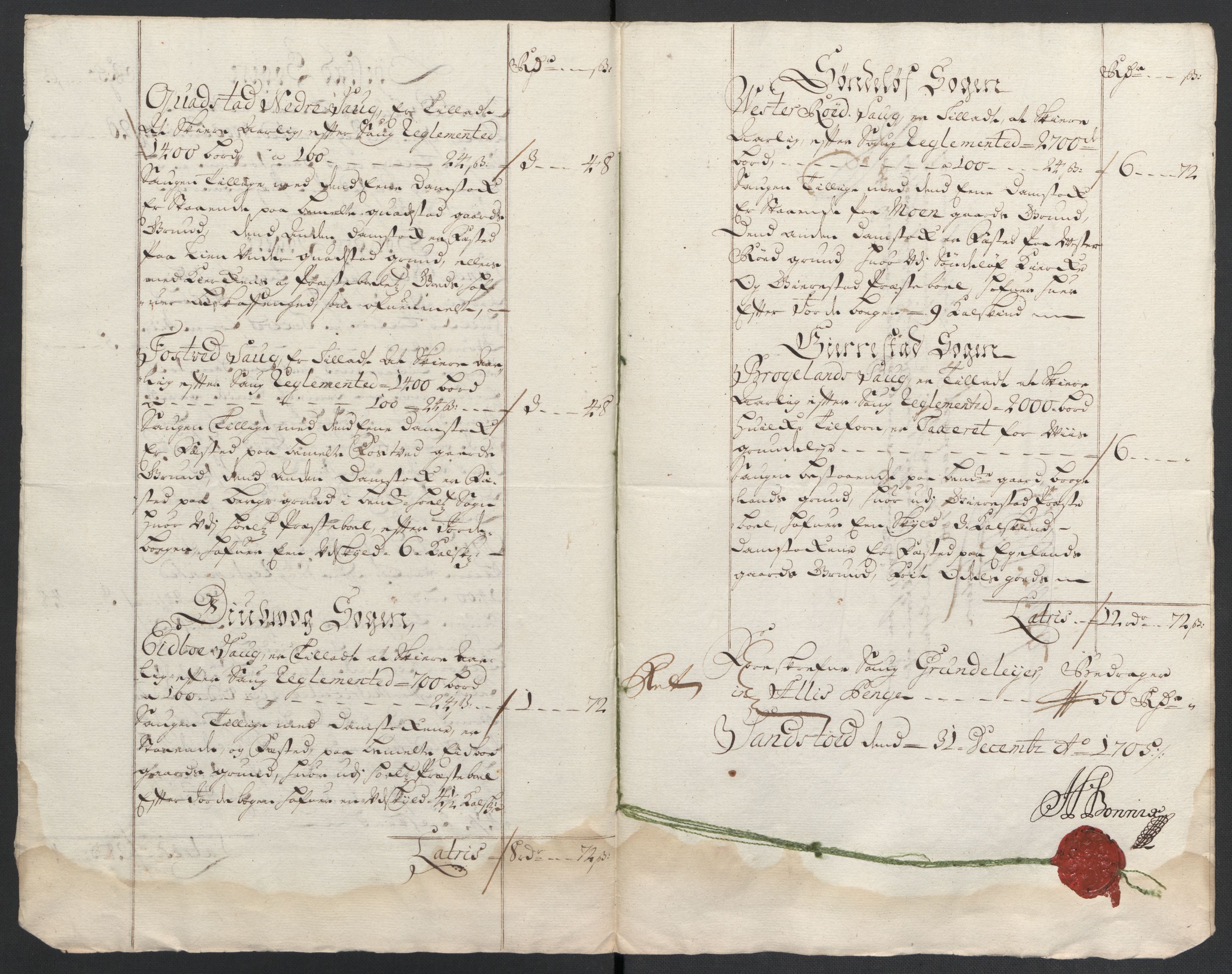 Rentekammeret inntil 1814, Reviderte regnskaper, Fogderegnskap, RA/EA-4092/R39/L2317: Fogderegnskap Nedenes, 1704-1705, s. 448