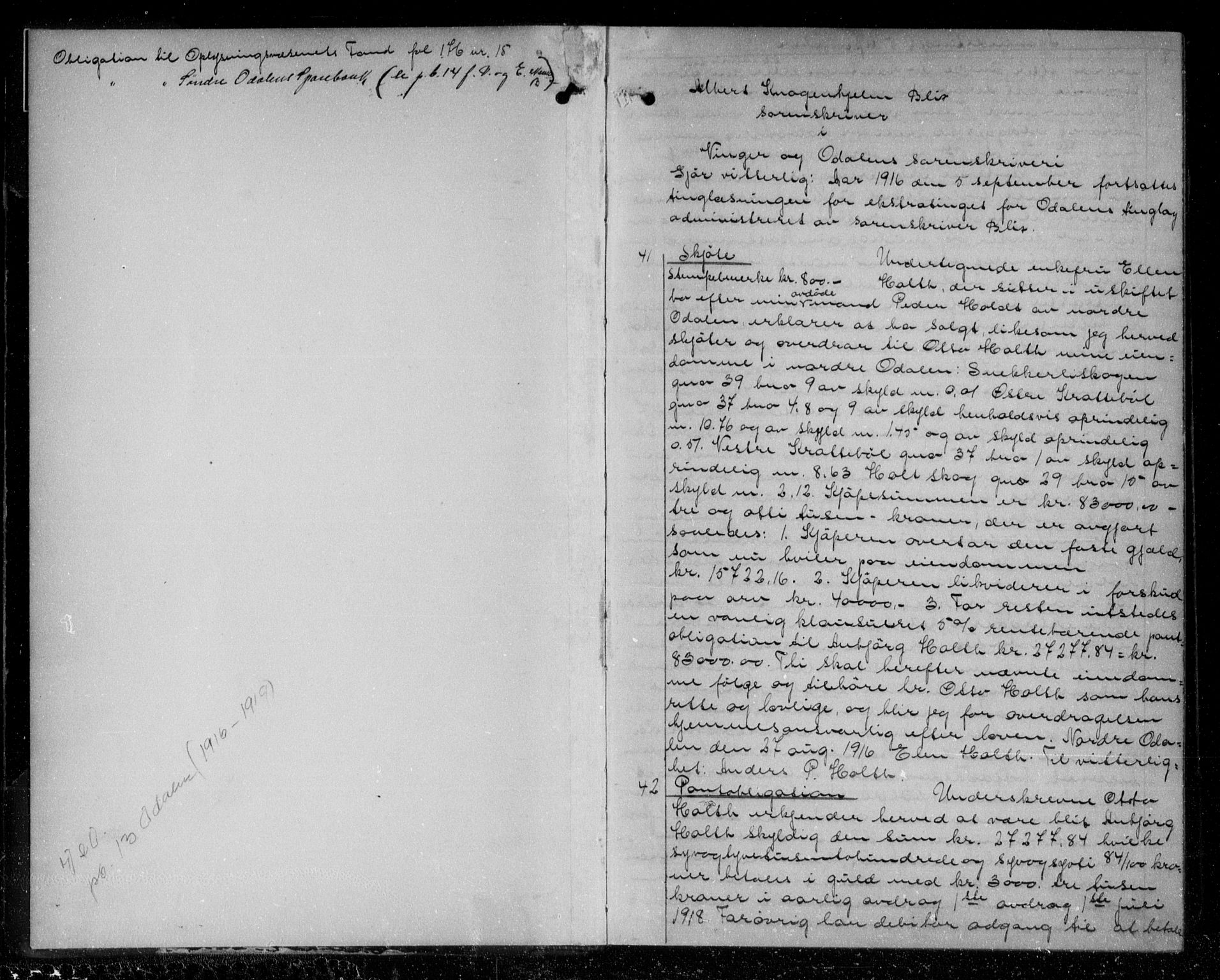 Vinger og Odal sorenskriveri, SAH/TING-022/H/Hb/Hbb/L0013: Pantebok nr. 13, 1916-1920, s. 1