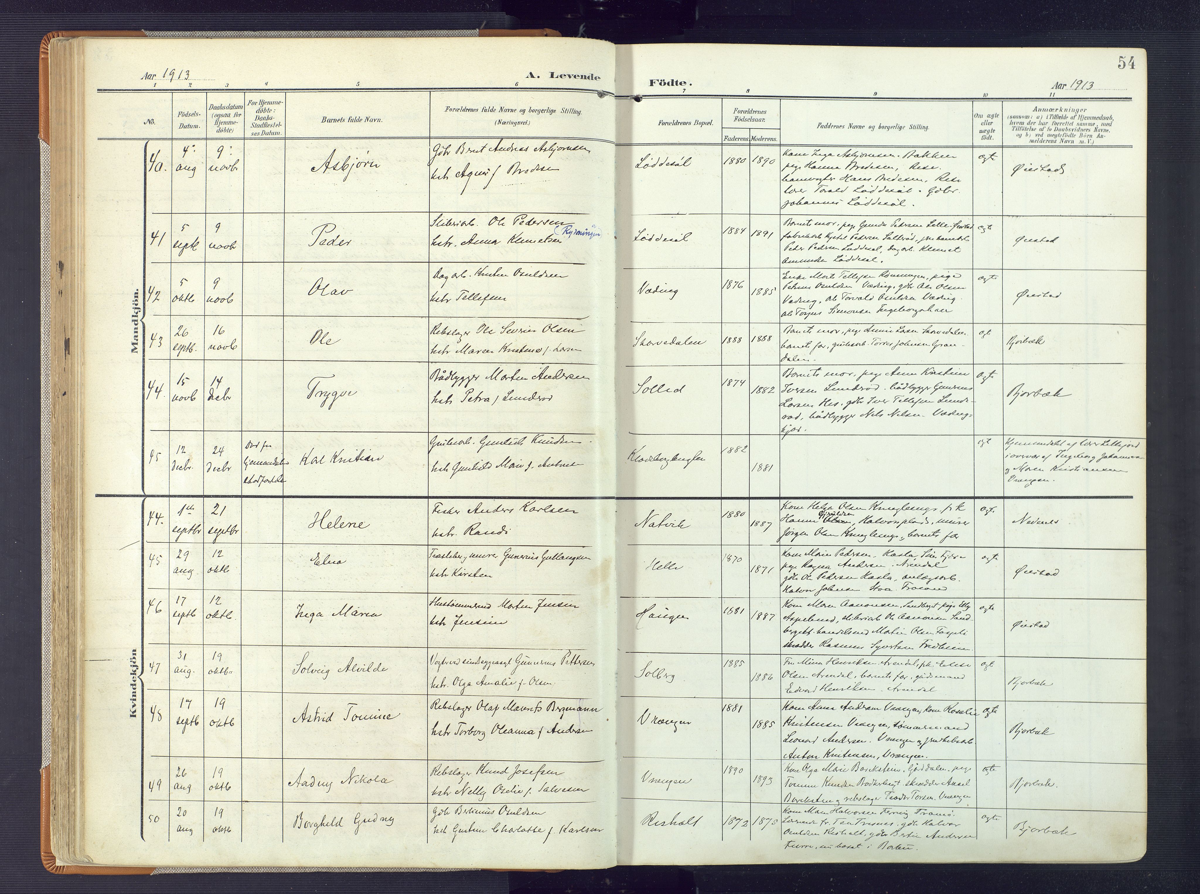 Øyestad sokneprestkontor, AV/SAK-1111-0049/F/Fa/L0019: Ministerialbok nr. A 19, 1908-1922, s. 54