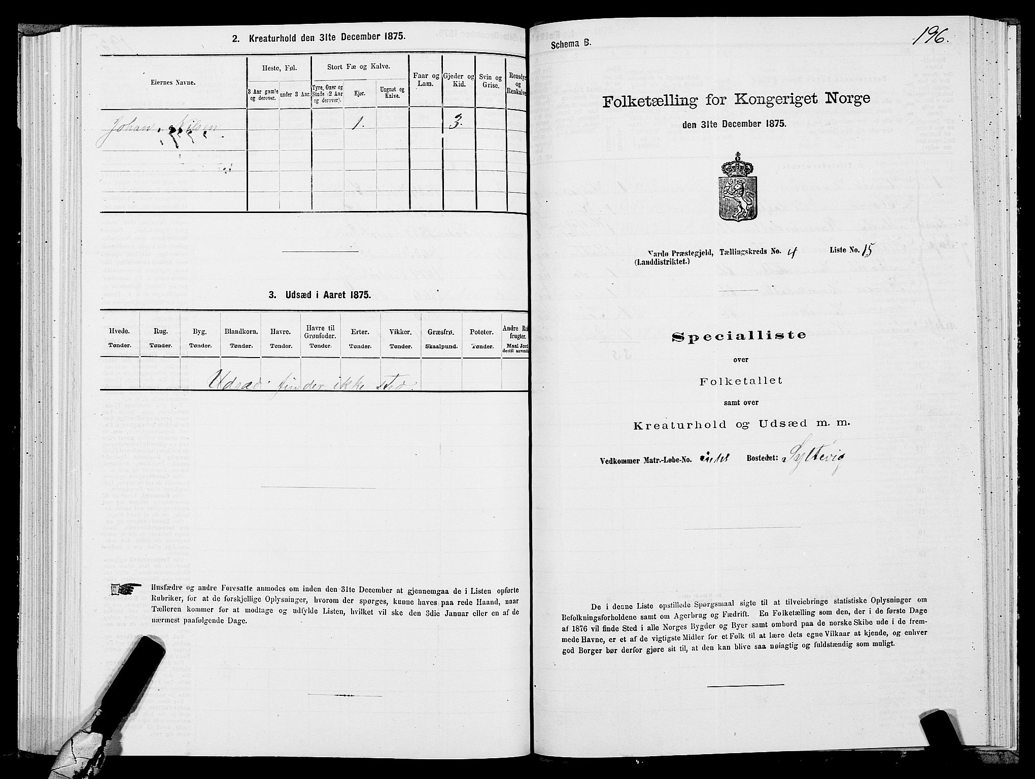 SATØ, Folketelling 1875 for 2028L Vardø prestegjeld, Vardø landsokn, 1875, s. 1196