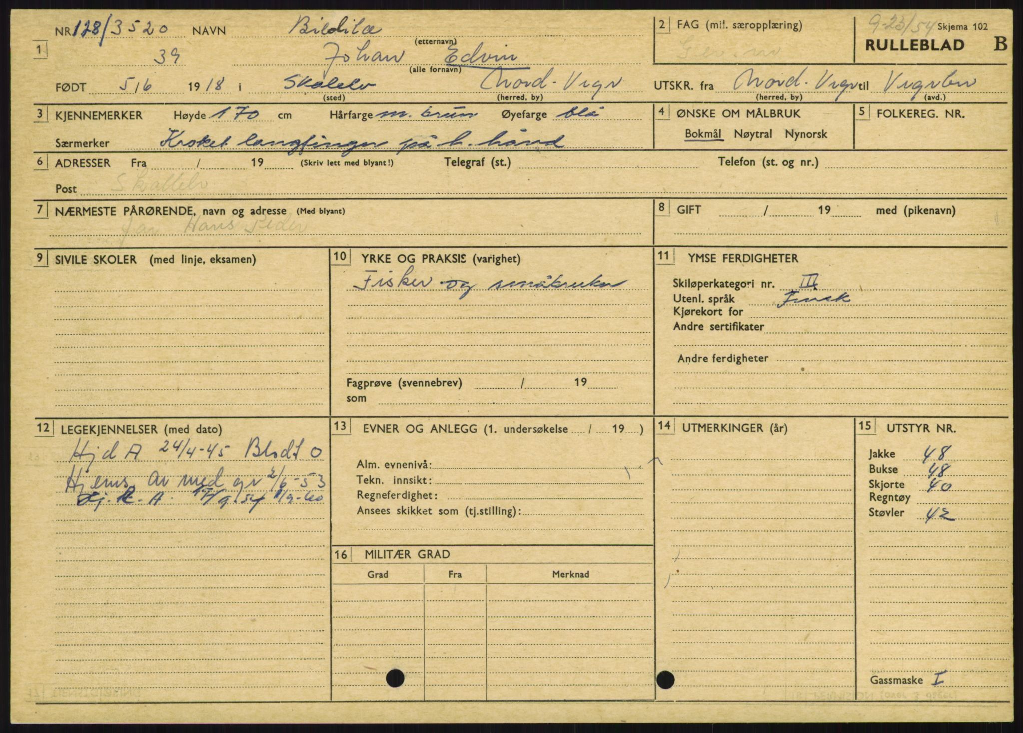 Forsvaret, Varanger bataljon, AV/RA-RAFA-2258/1/D/L0446: Rulleblad for menige født 1917-1919, 1917-1919, s. 320