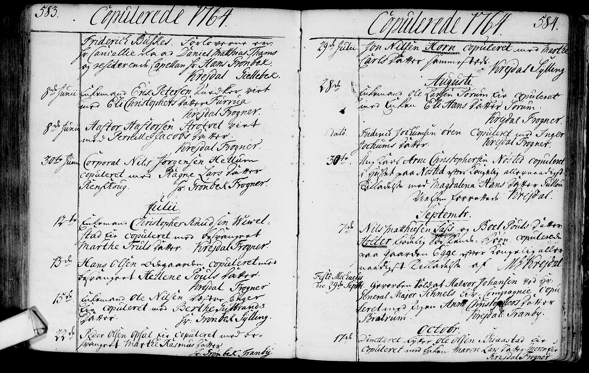Lier kirkebøker, AV/SAKO-A-230/F/Fa/L0004: Ministerialbok nr. I 4, 1749-1764, s. 583-584