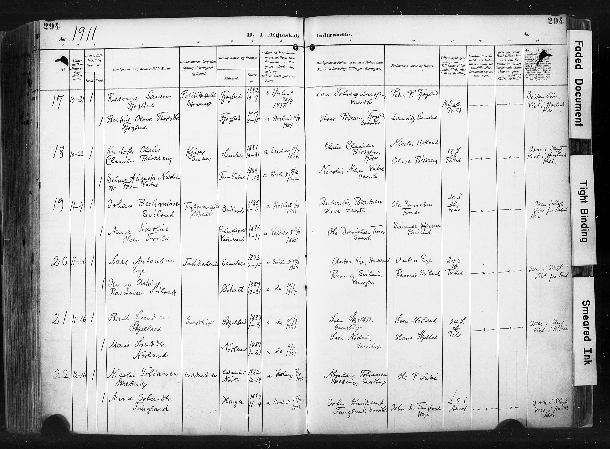 Høyland sokneprestkontor, AV/SAST-A-101799/001/30BA/L0015: Ministerialbok nr. A 14, 1899-1911, s. 294