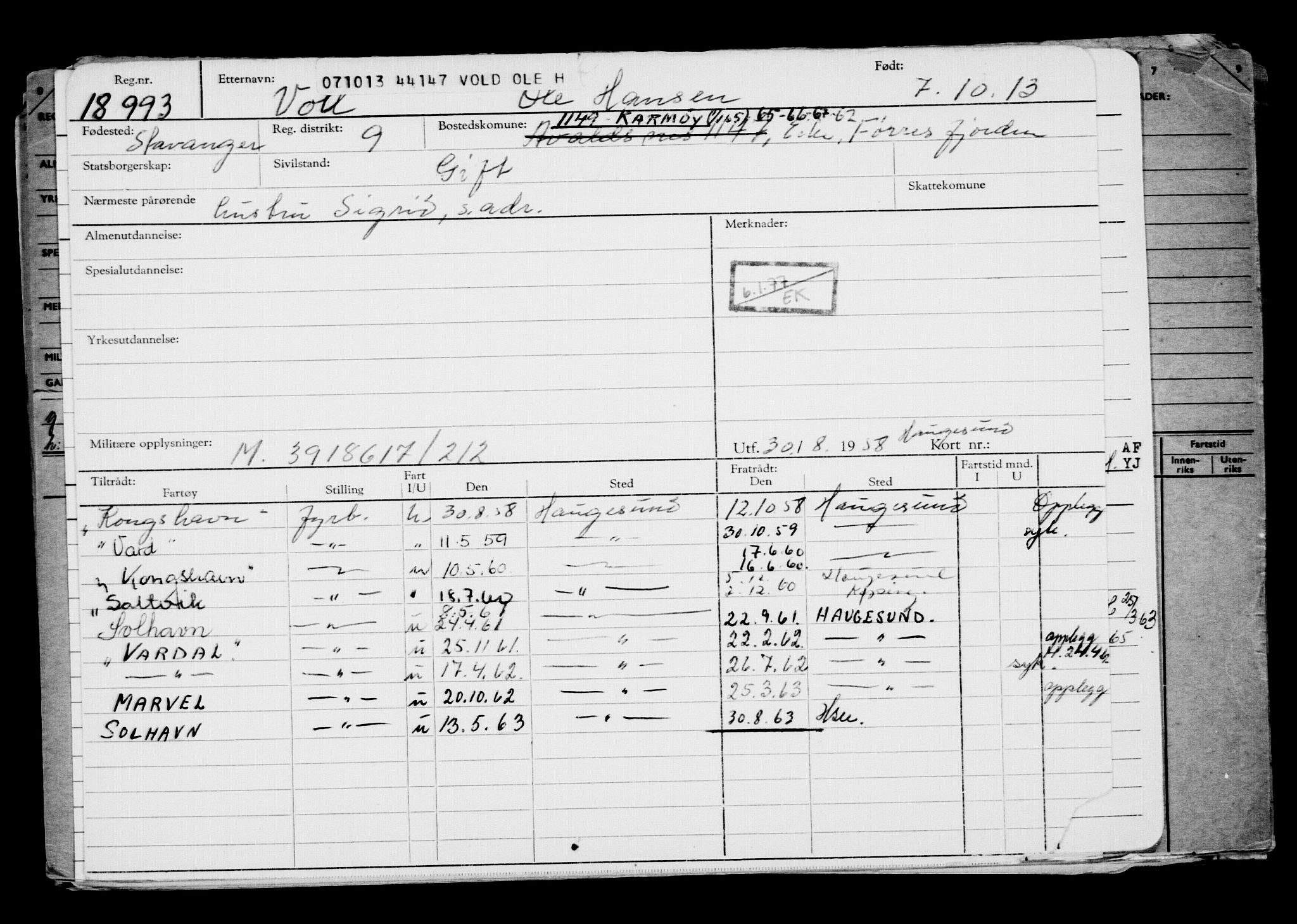 Direktoratet for sjømenn, AV/RA-S-3545/G/Gb/L0115: Hovedkort, 1913, s. 658