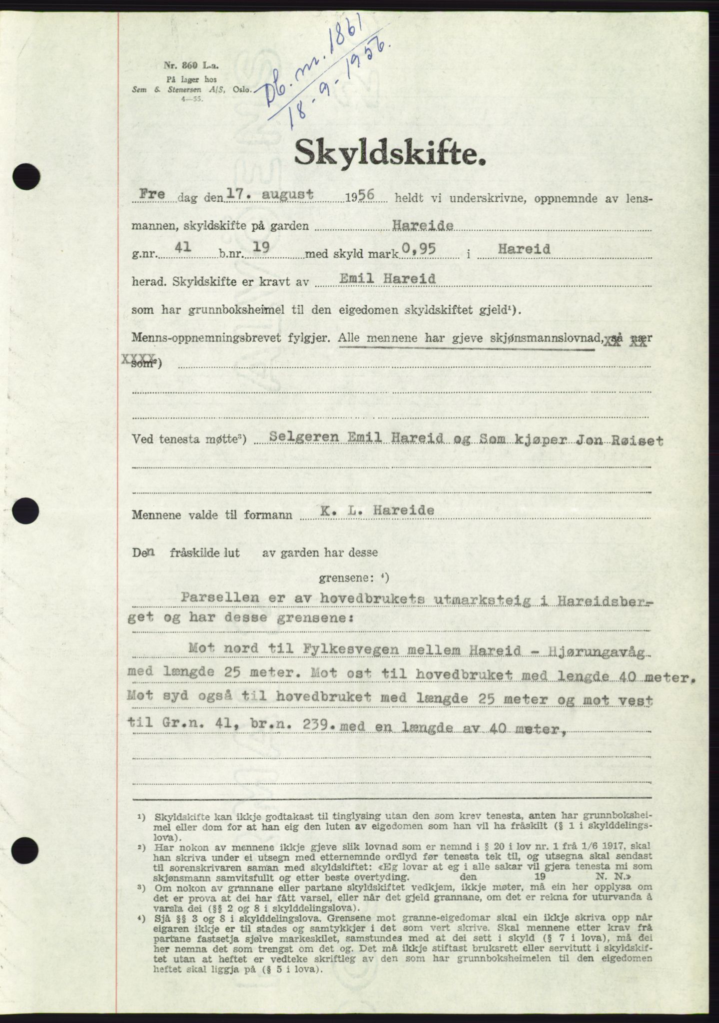 Søre Sunnmøre sorenskriveri, AV/SAT-A-4122/1/2/2C/L0104: Pantebok nr. 30A, 1956-1956, Dagboknr: 1861/1956