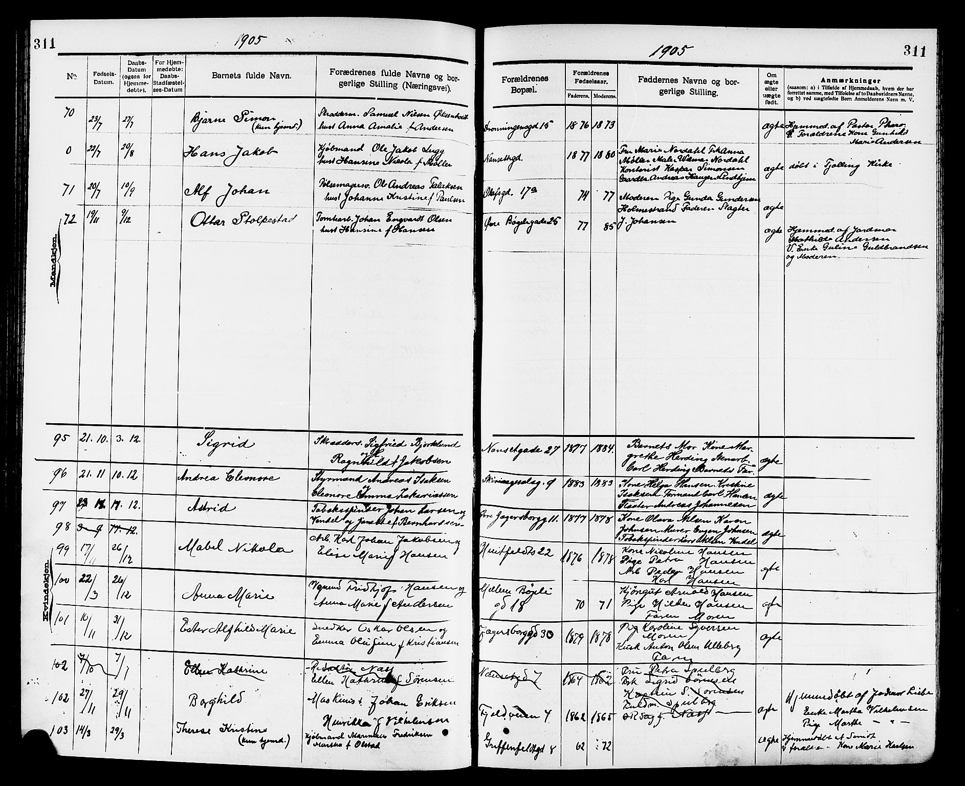 Larvik kirkebøker, AV/SAKO-A-352/G/Ga/L0005: Klokkerbok nr. I 5, 1888-1909, s. 311