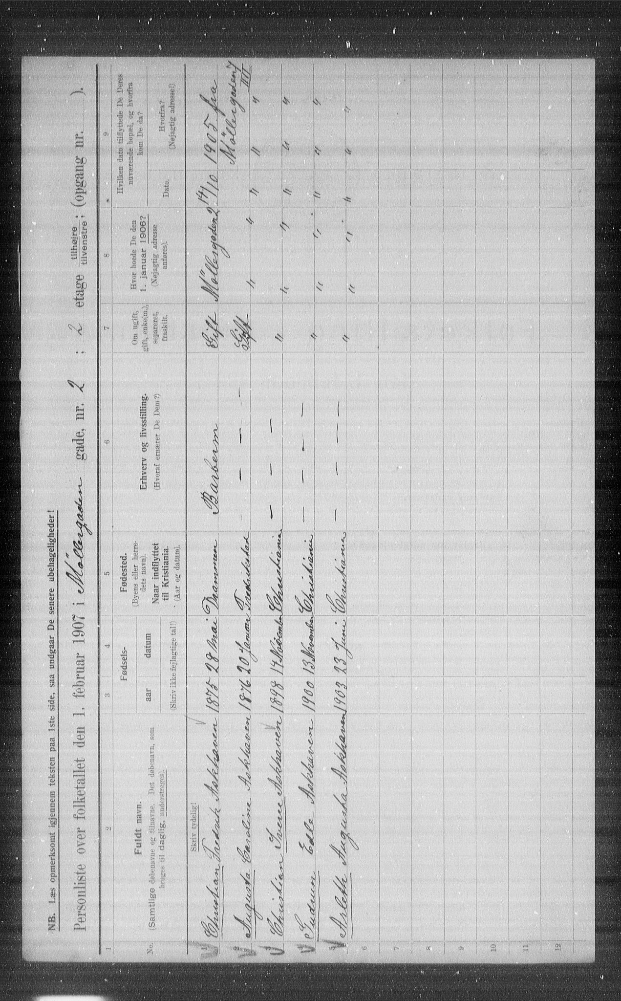 OBA, Kommunal folketelling 1.2.1907 for Kristiania kjøpstad, 1907, s. 34921