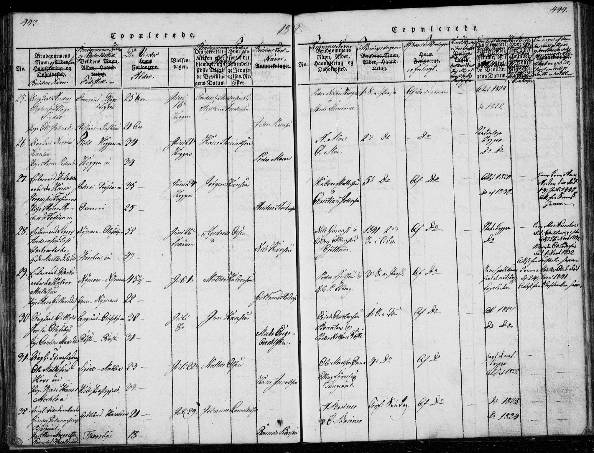 Modum kirkebøker, AV/SAKO-A-234/G/Ga/L0003: Klokkerbok nr. I 3, 1832-1842, s. 443-444