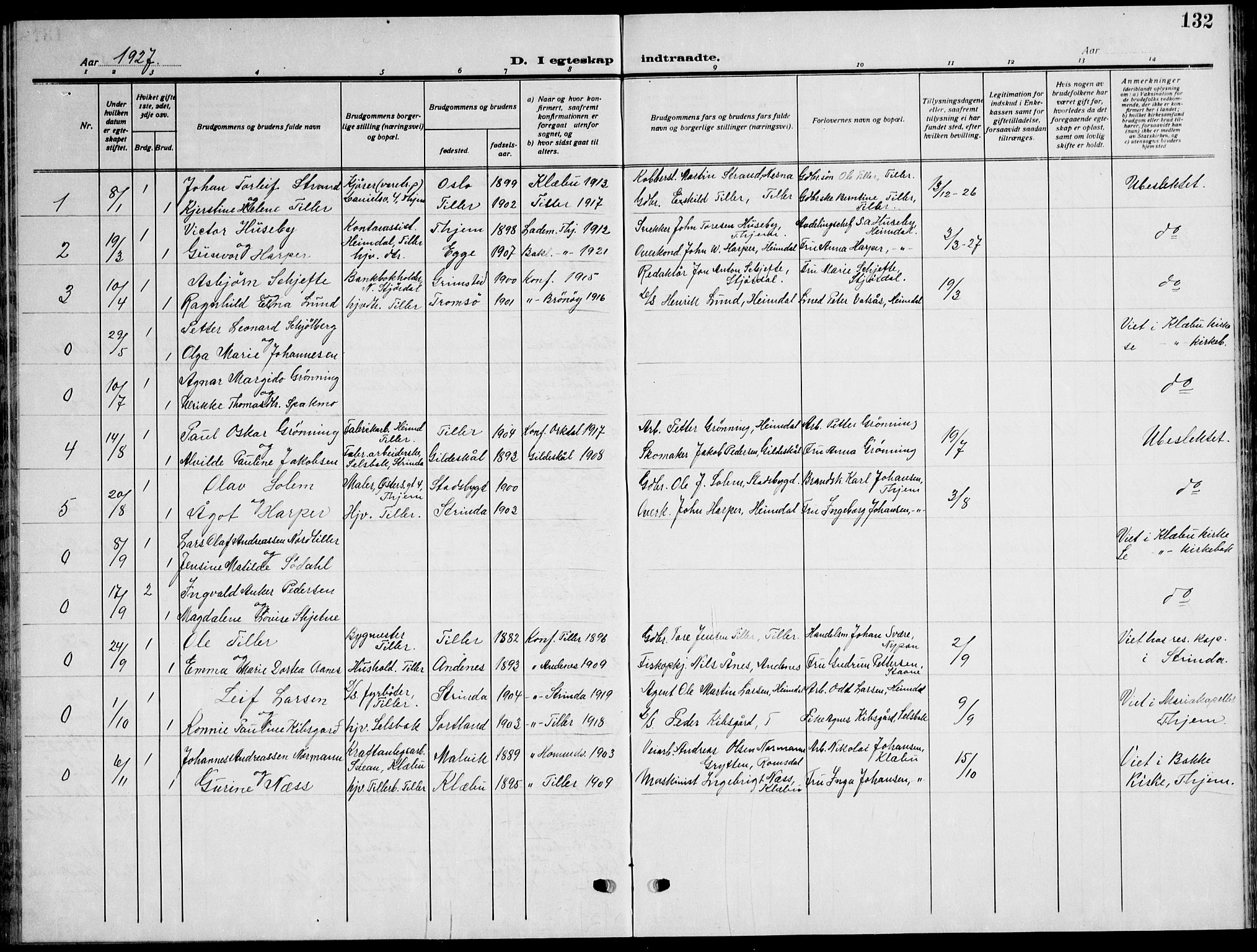 Ministerialprotokoller, klokkerbøker og fødselsregistre - Sør-Trøndelag, AV/SAT-A-1456/621/L0462: Klokkerbok nr. 621C05, 1915-1945, s. 132