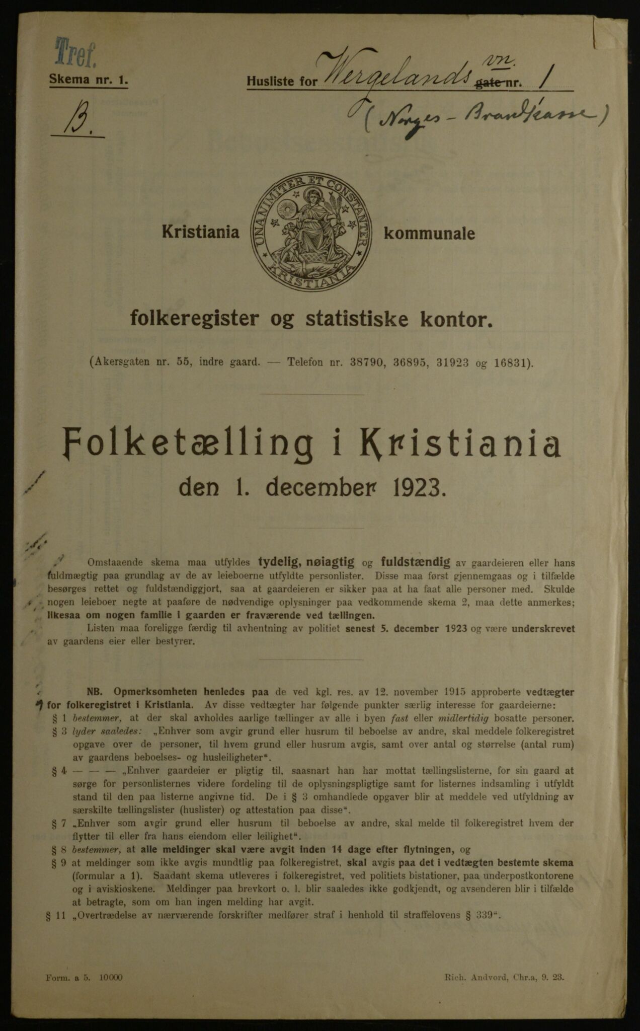 OBA, Kommunal folketelling 1.12.1923 for Kristiania, 1923, s. 140996