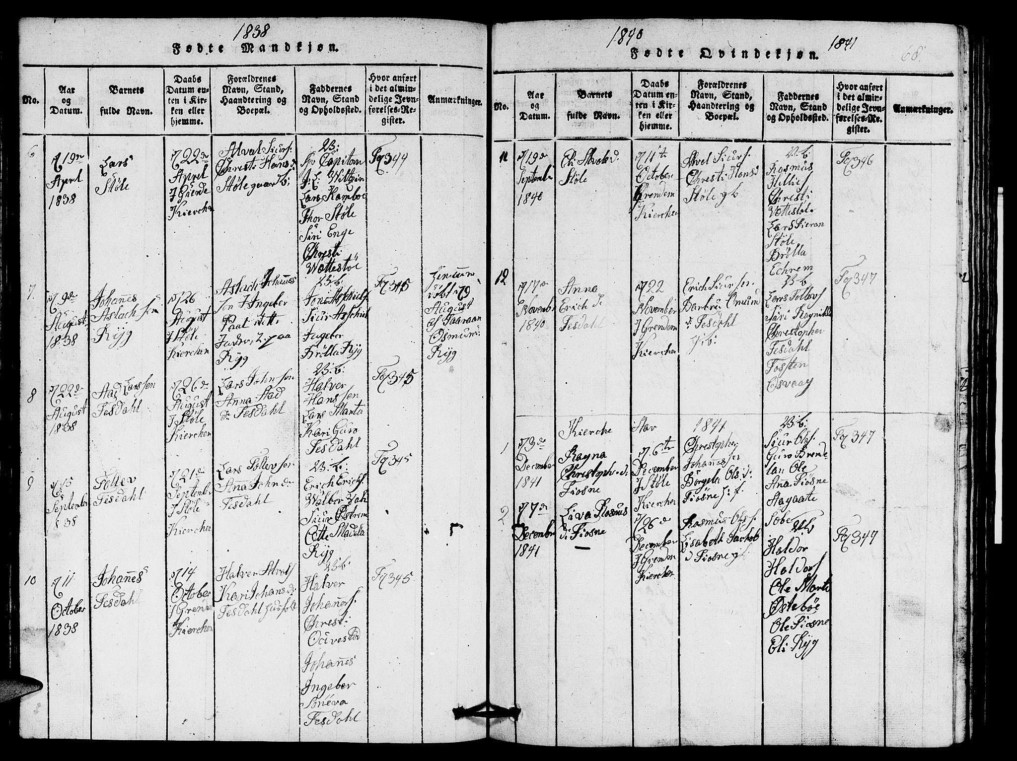 Etne sokneprestembete, AV/SAB-A-75001/H/Hab: Klokkerbok nr. A 1, 1815-1849, s. 68