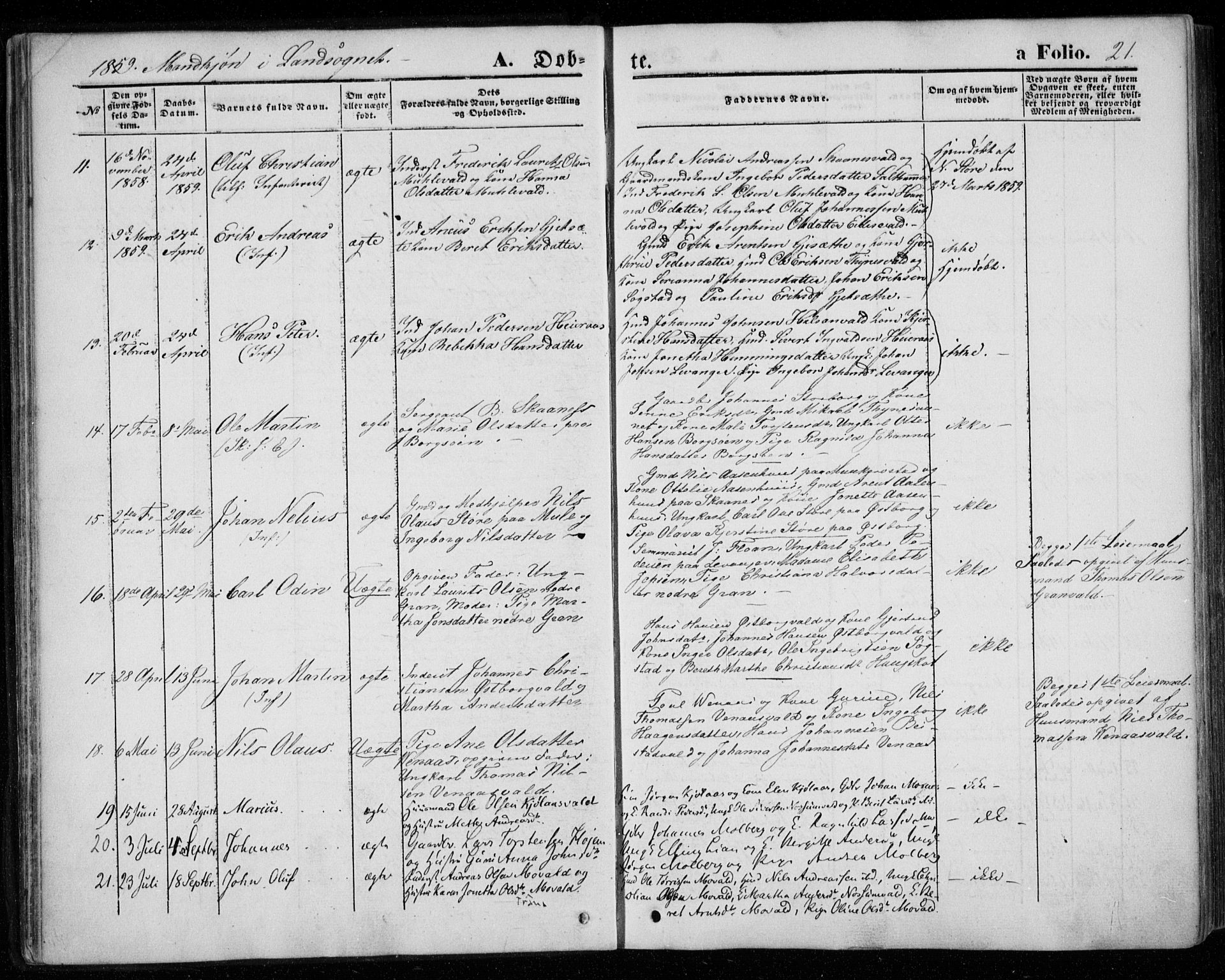 Ministerialprotokoller, klokkerbøker og fødselsregistre - Nord-Trøndelag, AV/SAT-A-1458/720/L0184: Ministerialbok nr. 720A02 /2, 1855-1863, s. 21