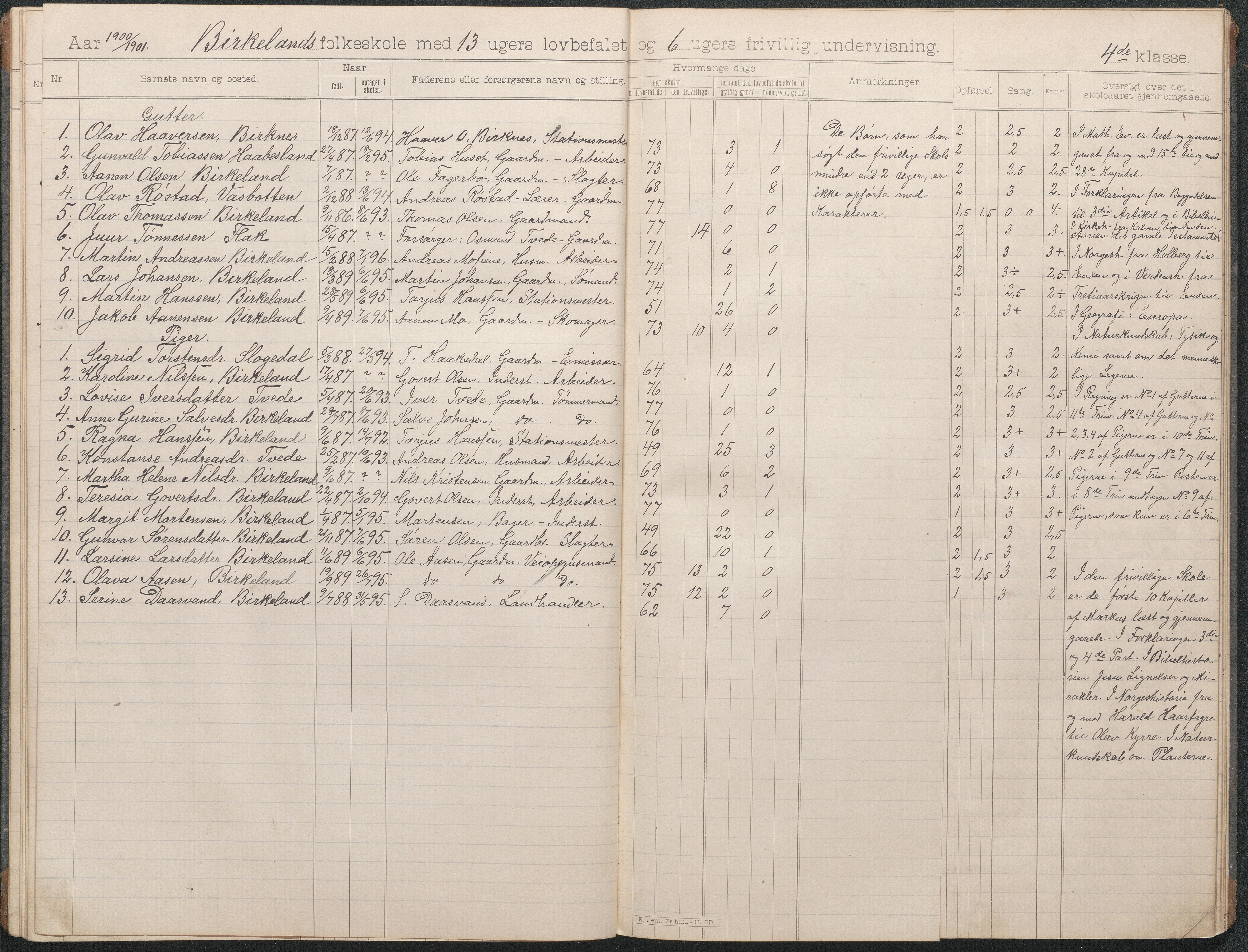 Birkenes kommune, Birkenes krets/Birkeland folkeskole frem til 1991, AAKS/KA0928-550a_91/F02/L0004: Skoleprotokoll, 1896-1907