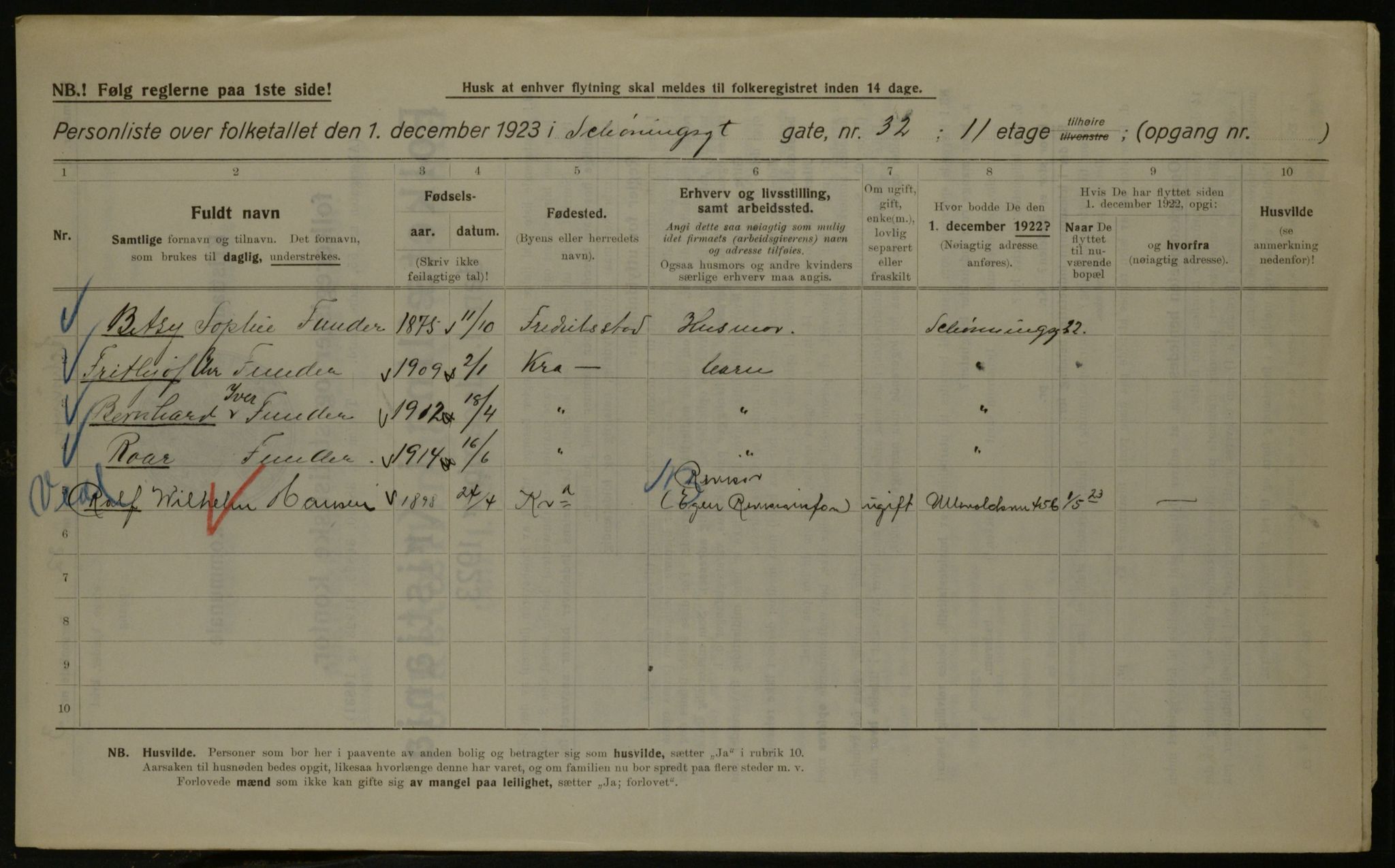 OBA, Kommunal folketelling 1.12.1923 for Kristiania, 1923, s. 103930