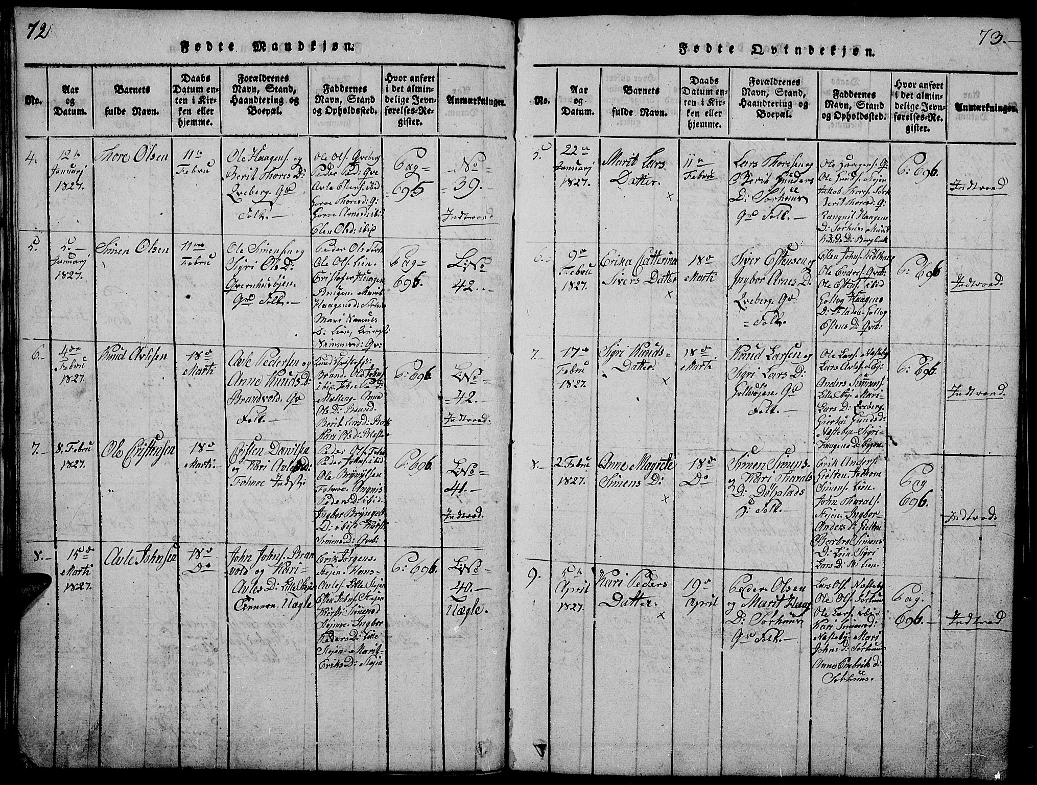 Tynset prestekontor, AV/SAH-PREST-058/H/Ha/Hab/L0002: Klokkerbok nr. 2, 1814-1862, s. 72-73
