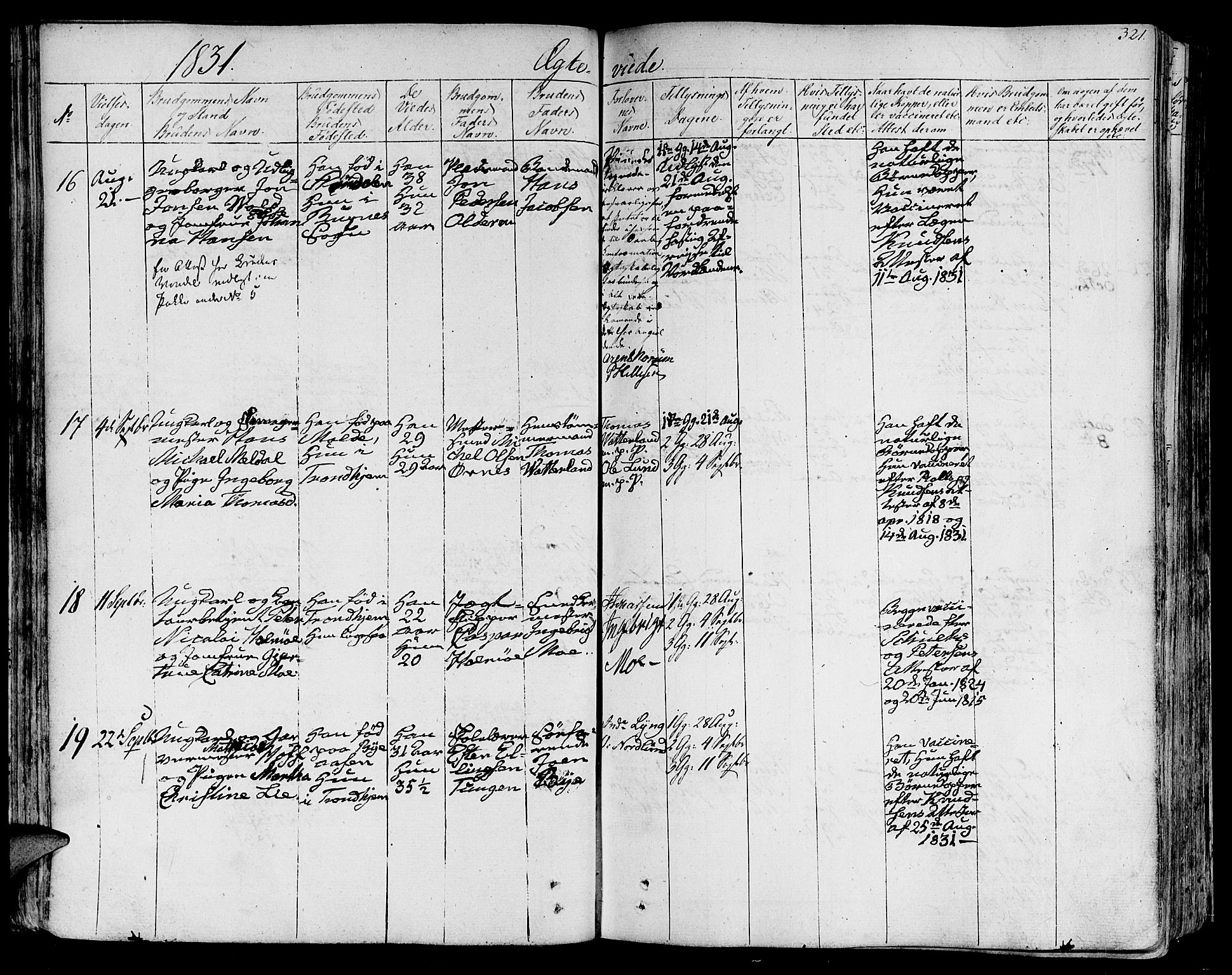 Ministerialprotokoller, klokkerbøker og fødselsregistre - Sør-Trøndelag, SAT/A-1456/602/L0109: Ministerialbok nr. 602A07, 1821-1840, s. 321