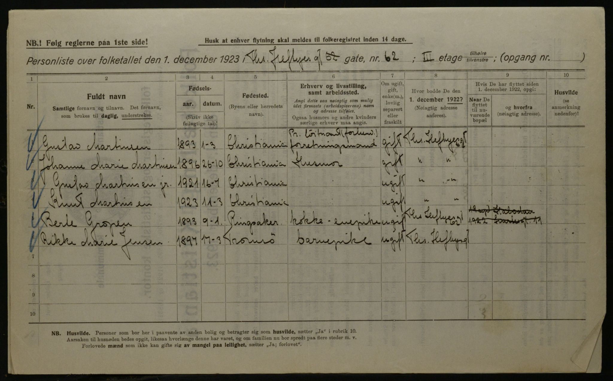 OBA, Kommunal folketelling 1.12.1923 for Kristiania, 1923, s. 120944