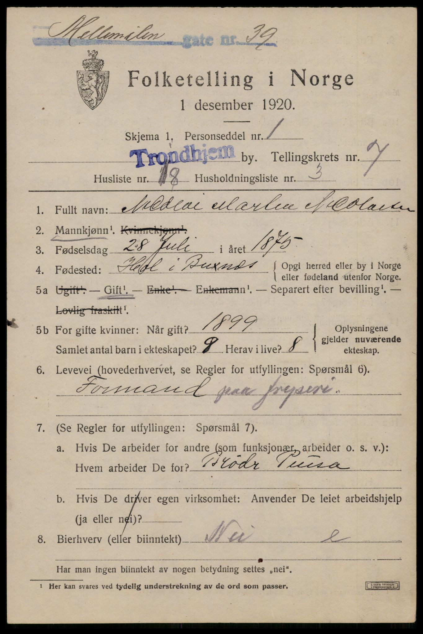 SAT, Folketelling 1920 for 1601 Trondheim kjøpstad, 1920, s. 41082