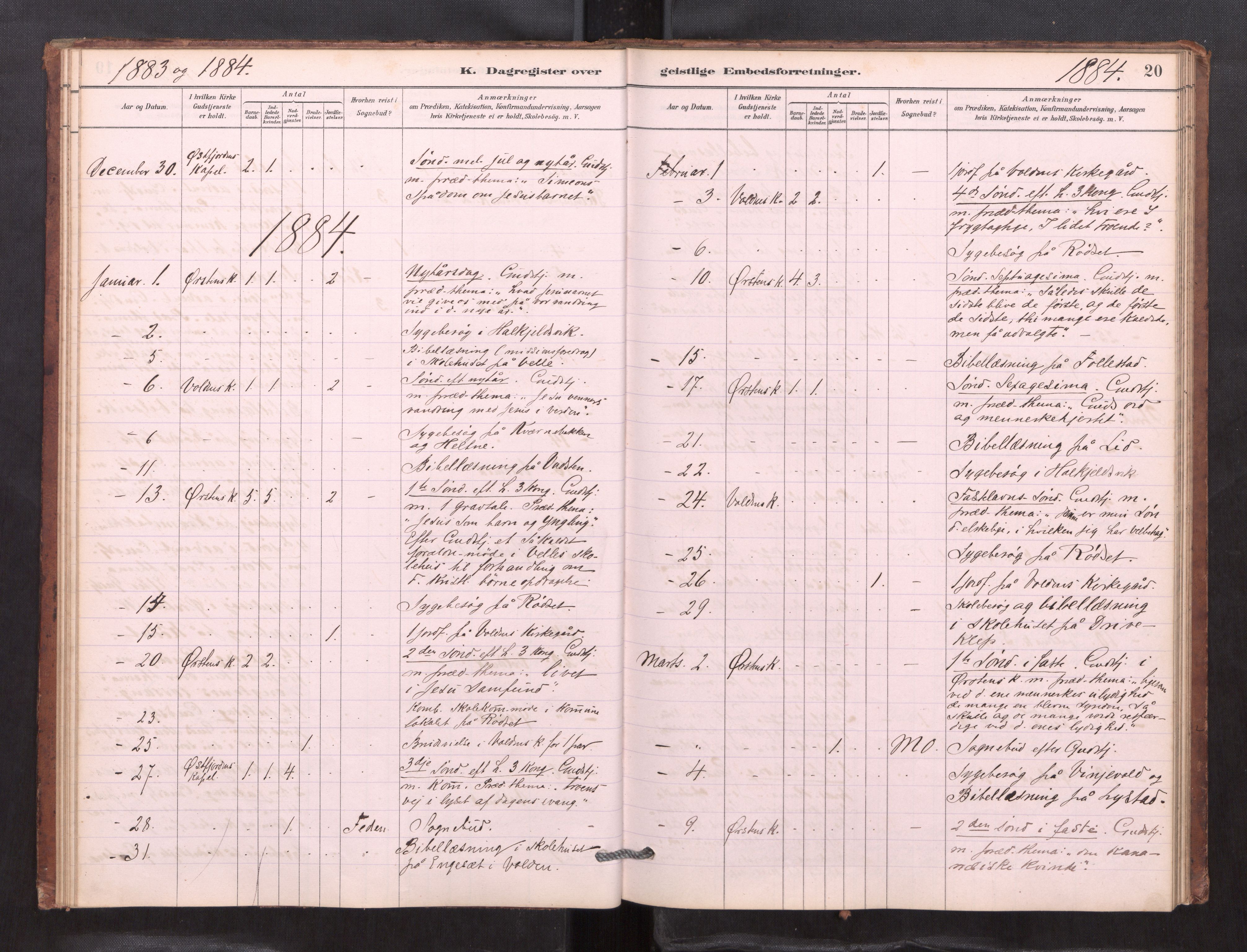 Ministerialprotokoller, klokkerbøker og fødselsregistre - Møre og Romsdal, AV/SAT-A-1454/511/L0151: Dagsregister nr. 511---, 1881-1896, s. 20