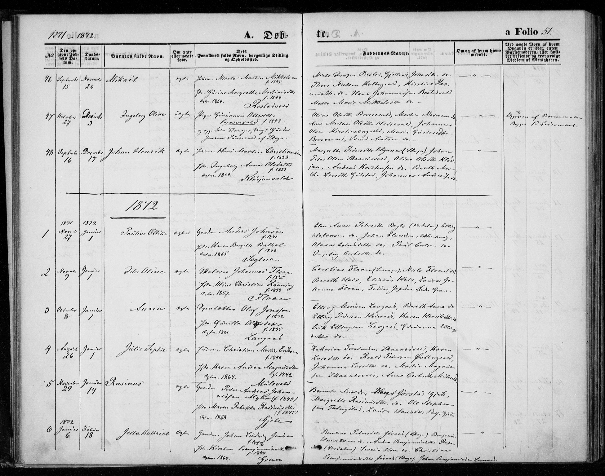 Ministerialprotokoller, klokkerbøker og fødselsregistre - Nord-Trøndelag, SAT/A-1458/721/L0206: Ministerialbok nr. 721A01, 1864-1874, s. 51