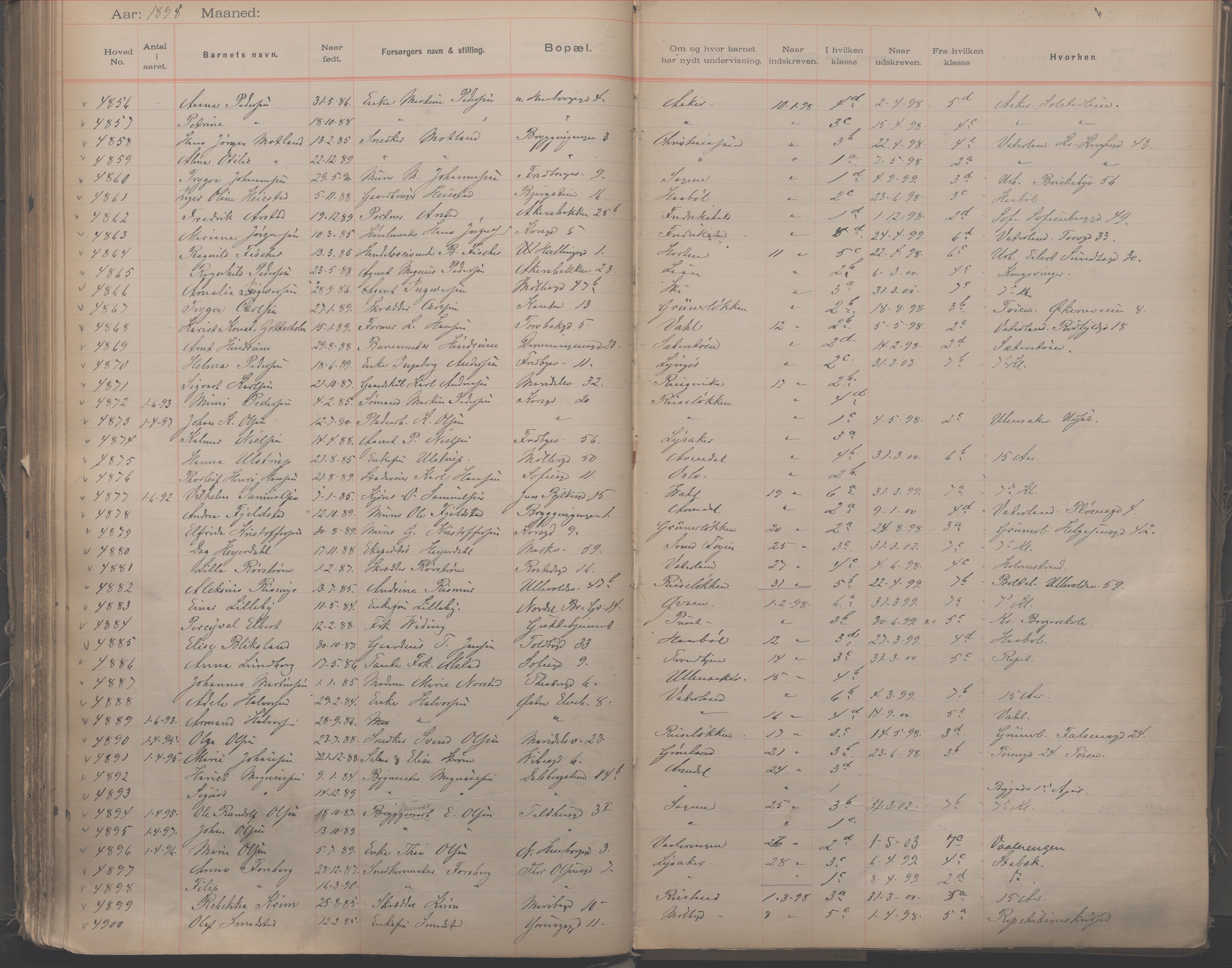 Møllergata skole, OBA/A-20129/F/Fa/L0001: Ut-/innskrivningsprotokoll, 1889-1907, s. 113