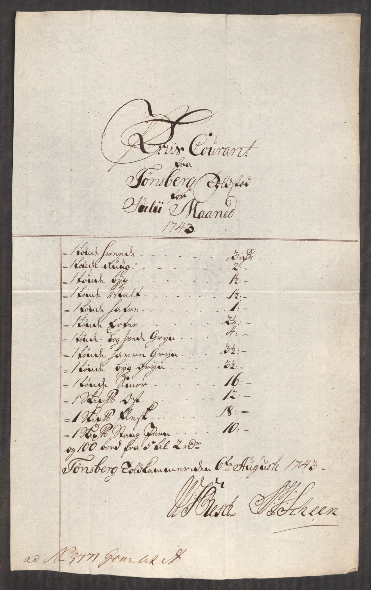 Rentekammeret inntil 1814, Realistisk ordnet avdeling, AV/RA-EA-4070/Oe/L0002: [Ø1]: Priskuranter, 1740-1744, s. 704