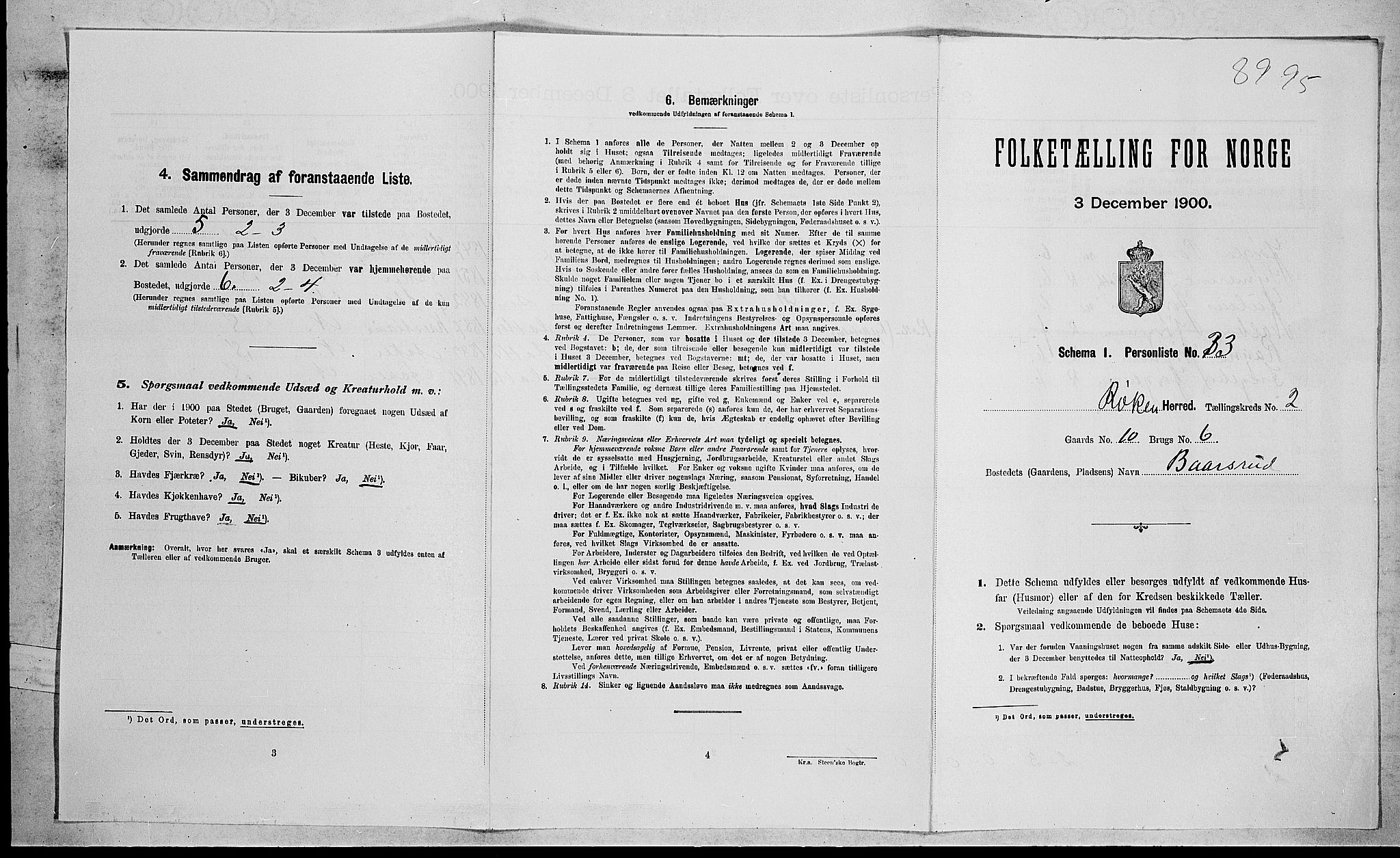 RA, Folketelling 1900 for 0627 Røyken herred, 1900, s. 233