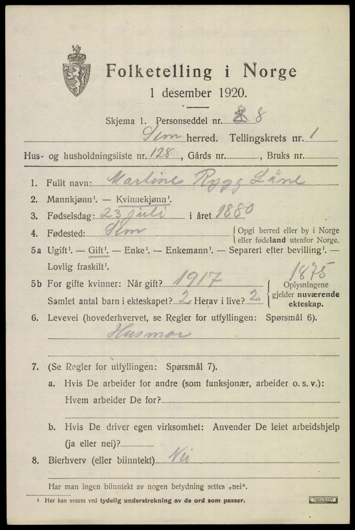 SAKO, Folketelling 1920 for 0721 Sem herred, 1920, s. 4301