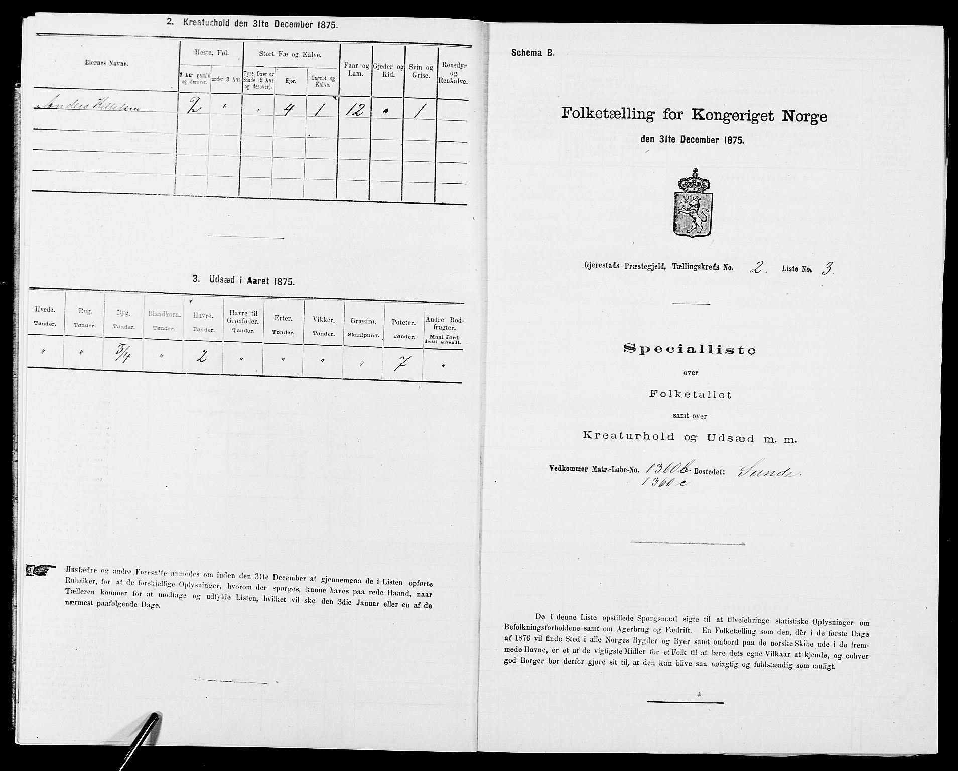 SAK, Folketelling 1875 for 0911P Gjerstad prestegjeld, 1875, s. 143