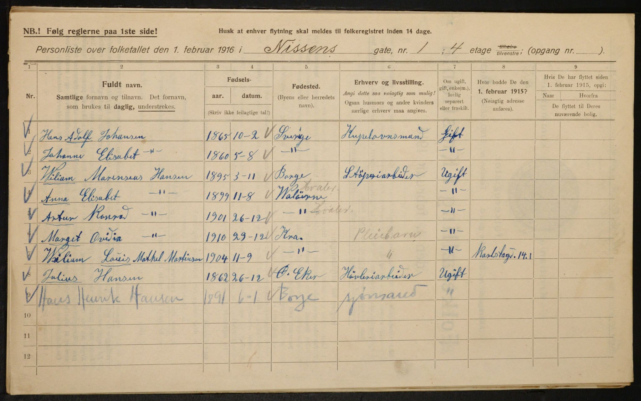 OBA, Kommunal folketelling 1.2.1916 for Kristiania, 1916, s. 72917