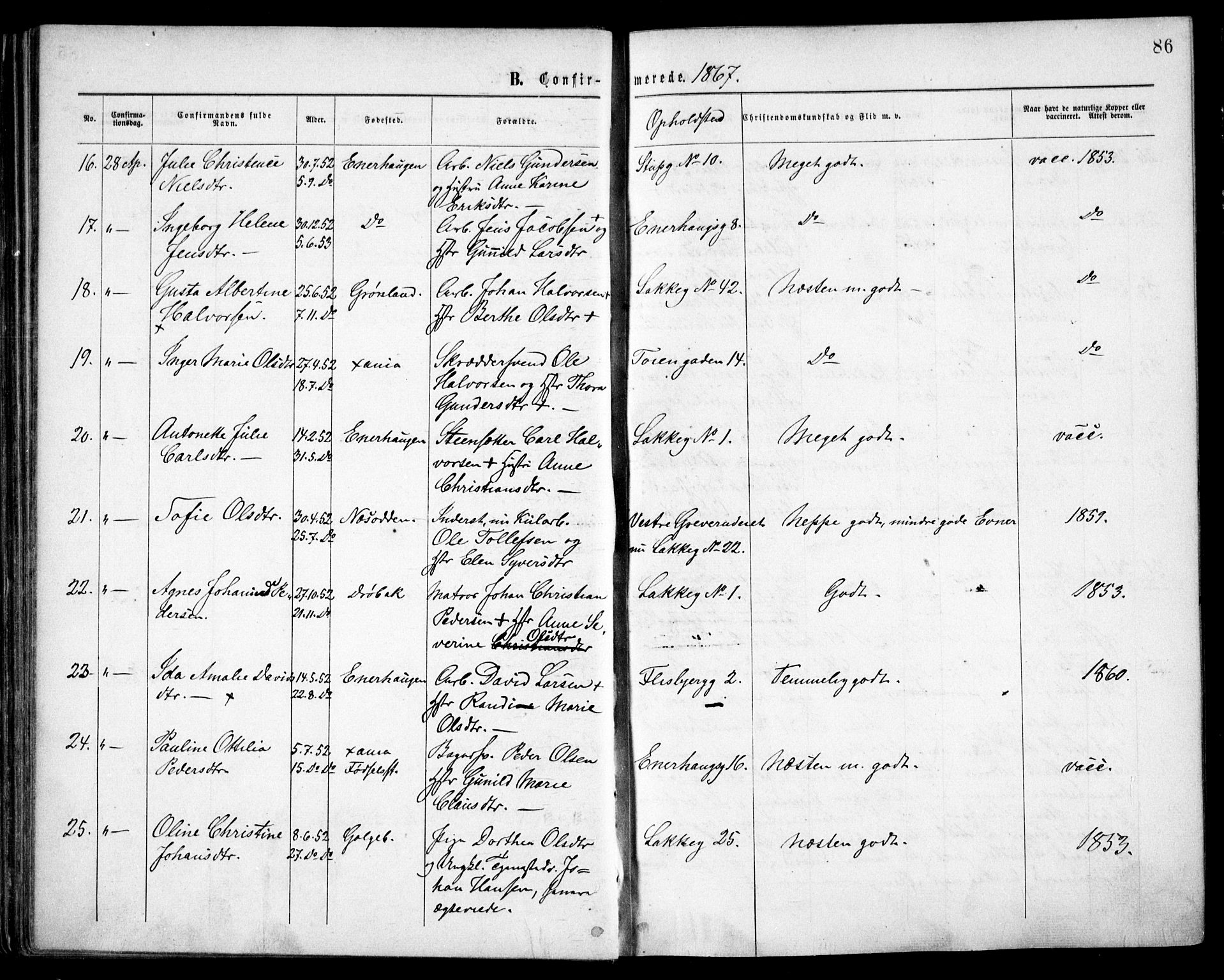 Grønland prestekontor Kirkebøker, AV/SAO-A-10848/F/Fa/L0003: Ministerialbok nr. 3, 1862-1868, s. 86