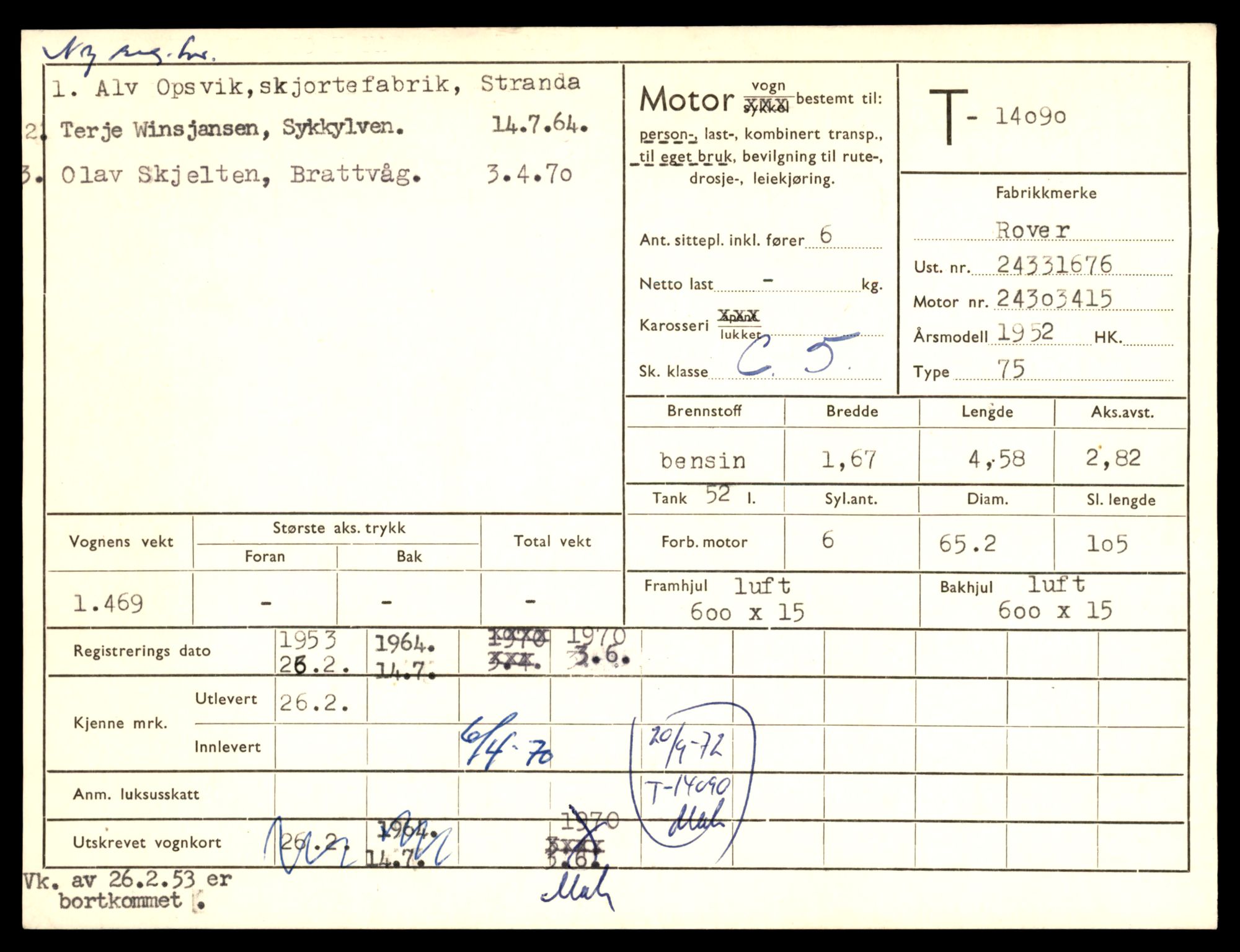Møre og Romsdal vegkontor - Ålesund trafikkstasjon, AV/SAT-A-4099/F/Fe/L0043: Registreringskort for kjøretøy T 14080 - T 14204, 1927-1998, s. 255