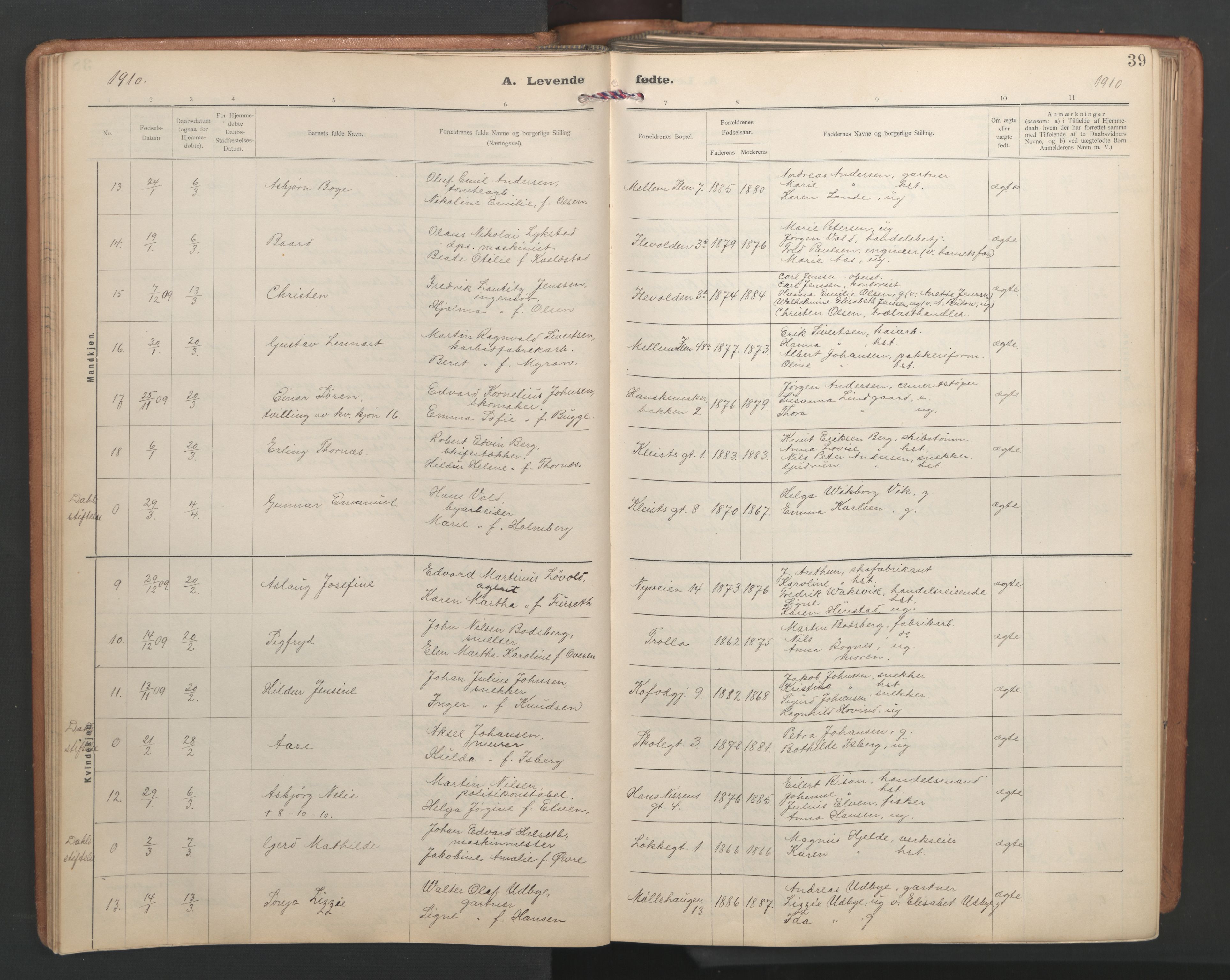 Ministerialprotokoller, klokkerbøker og fødselsregistre - Sør-Trøndelag, AV/SAT-A-1456/603/L0173: Klokkerbok nr. 603C01, 1907-1962, s. 39