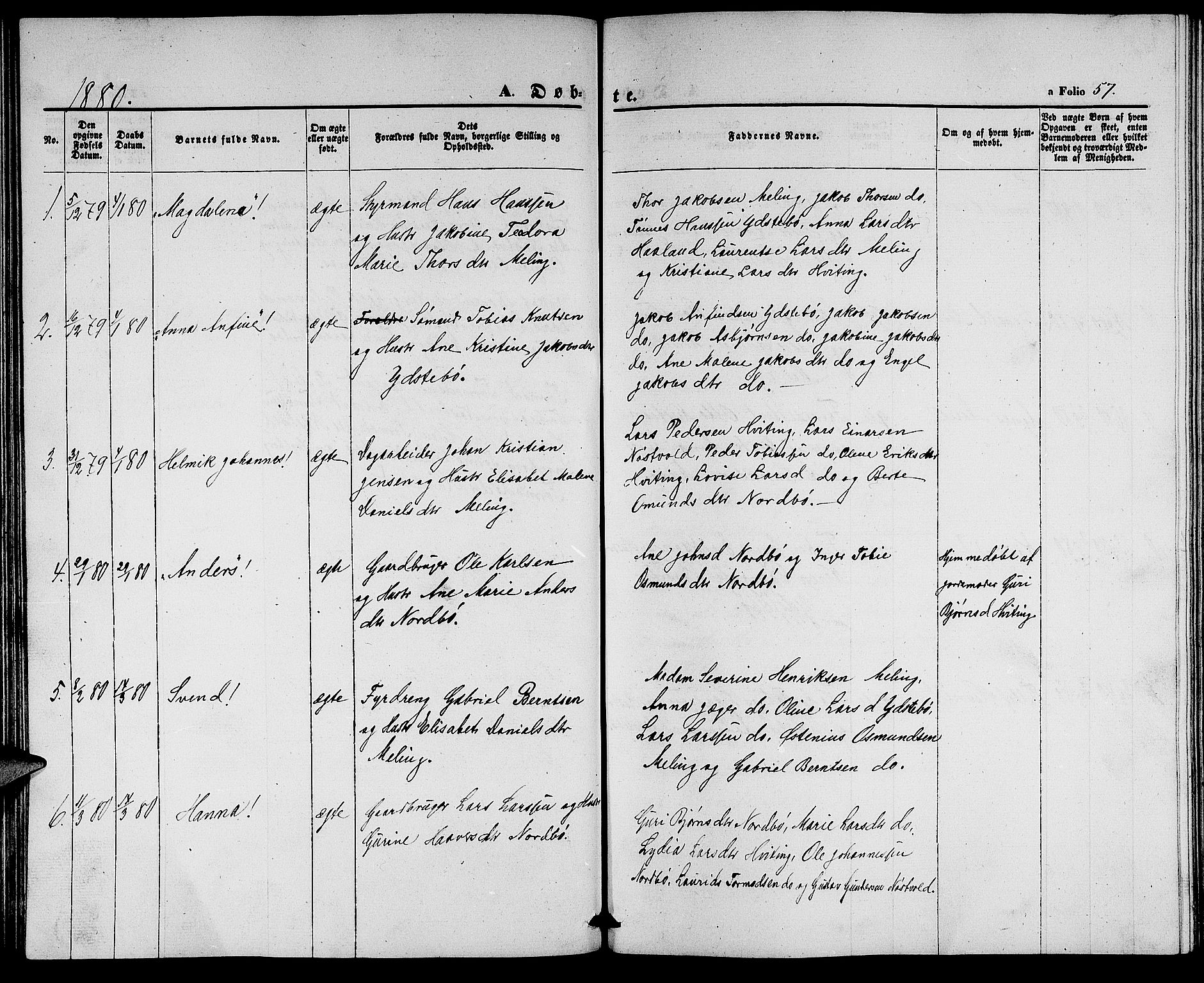 Rennesøy sokneprestkontor, AV/SAST-A -101827/H/Ha/Hab/L0003: Klokkerbok nr. B 3, 1855-1888, s. 57