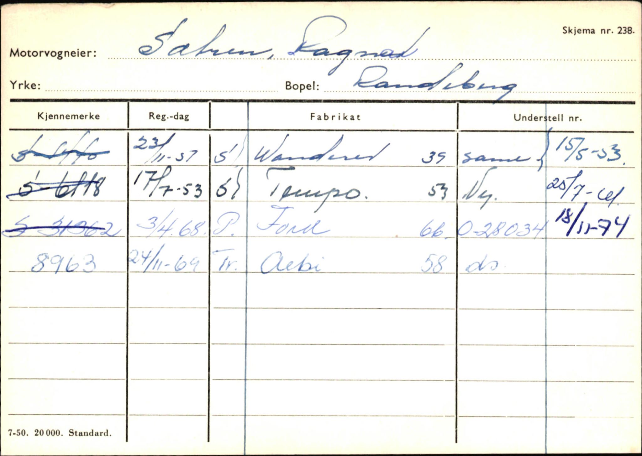 Statens vegvesen, Sogn og Fjordane vegkontor, AV/SAB-A-5301/4/F/L0145: Registerkort Vågsøy S-Å. Årdal I-P, 1945-1975, s. 376