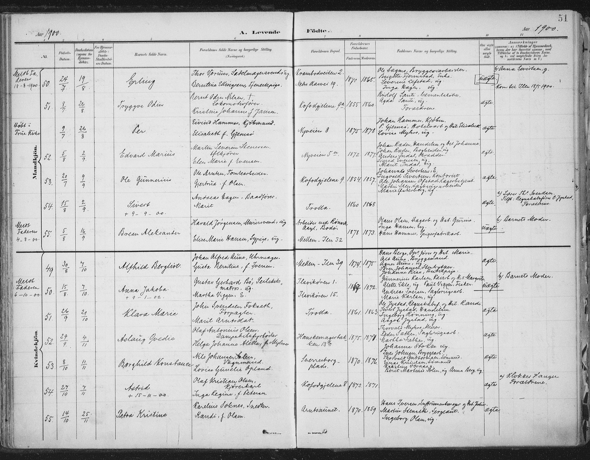 Ministerialprotokoller, klokkerbøker og fødselsregistre - Sør-Trøndelag, SAT/A-1456/603/L0167: Ministerialbok nr. 603A06, 1896-1932, s. 51