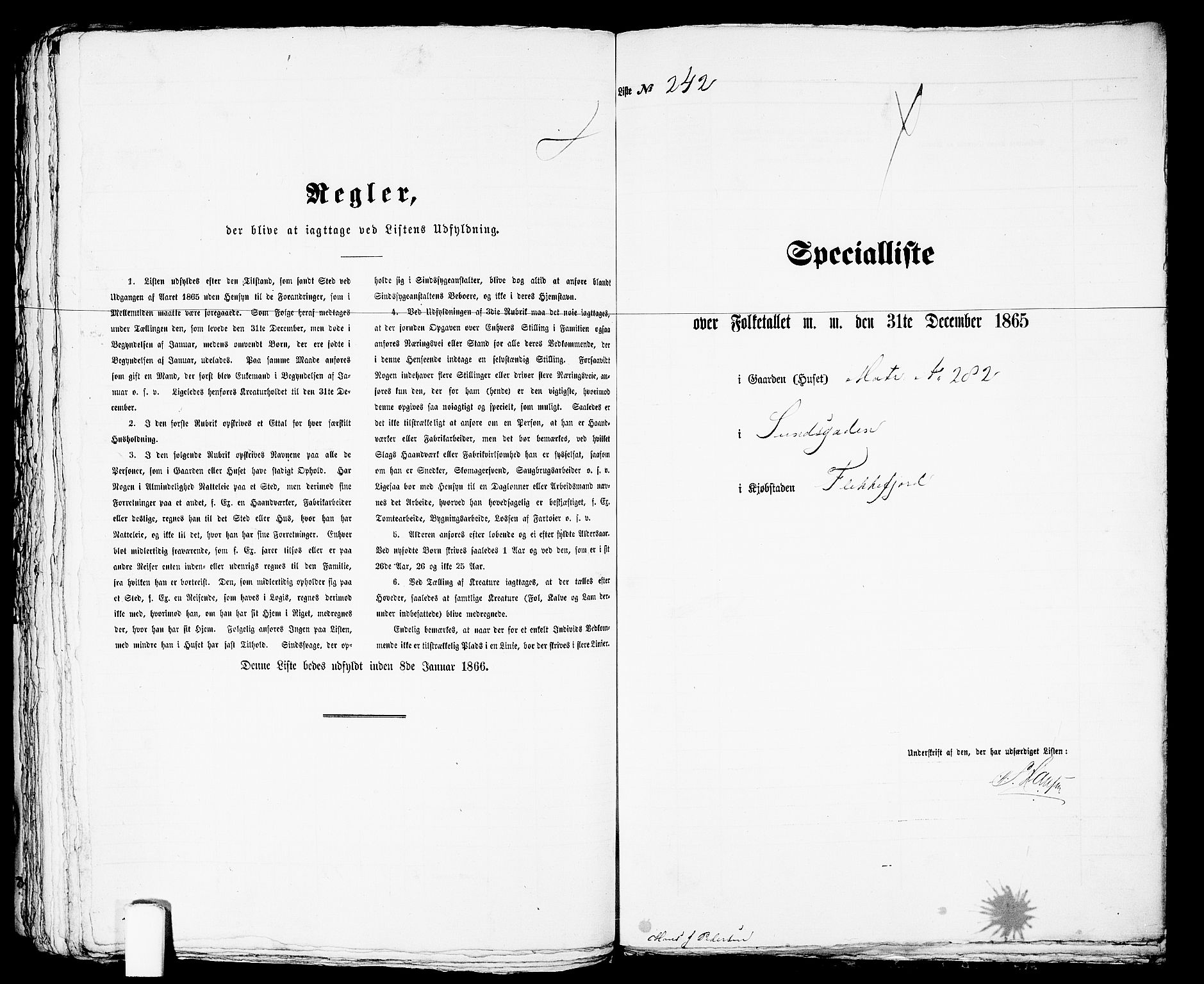 RA, Folketelling 1865 for 1004B Flekkefjord prestegjeld, Flekkefjord kjøpstad, 1865, s. 494