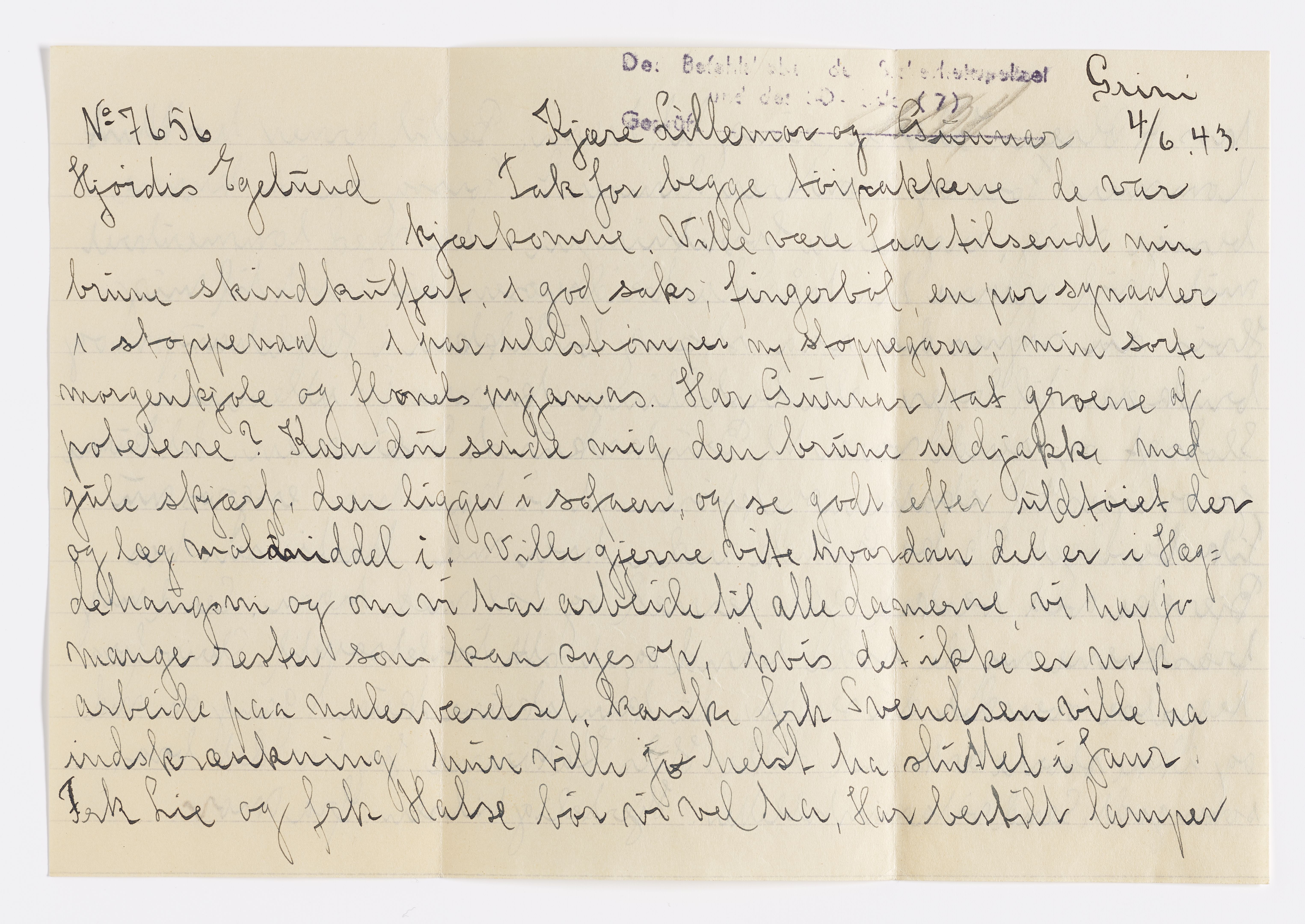 Hjørdis Helene Egelund, AFM/GRI-1003/D/Da/L0001/0002: Brev og dokumenter / Legale brev, 1943-1944