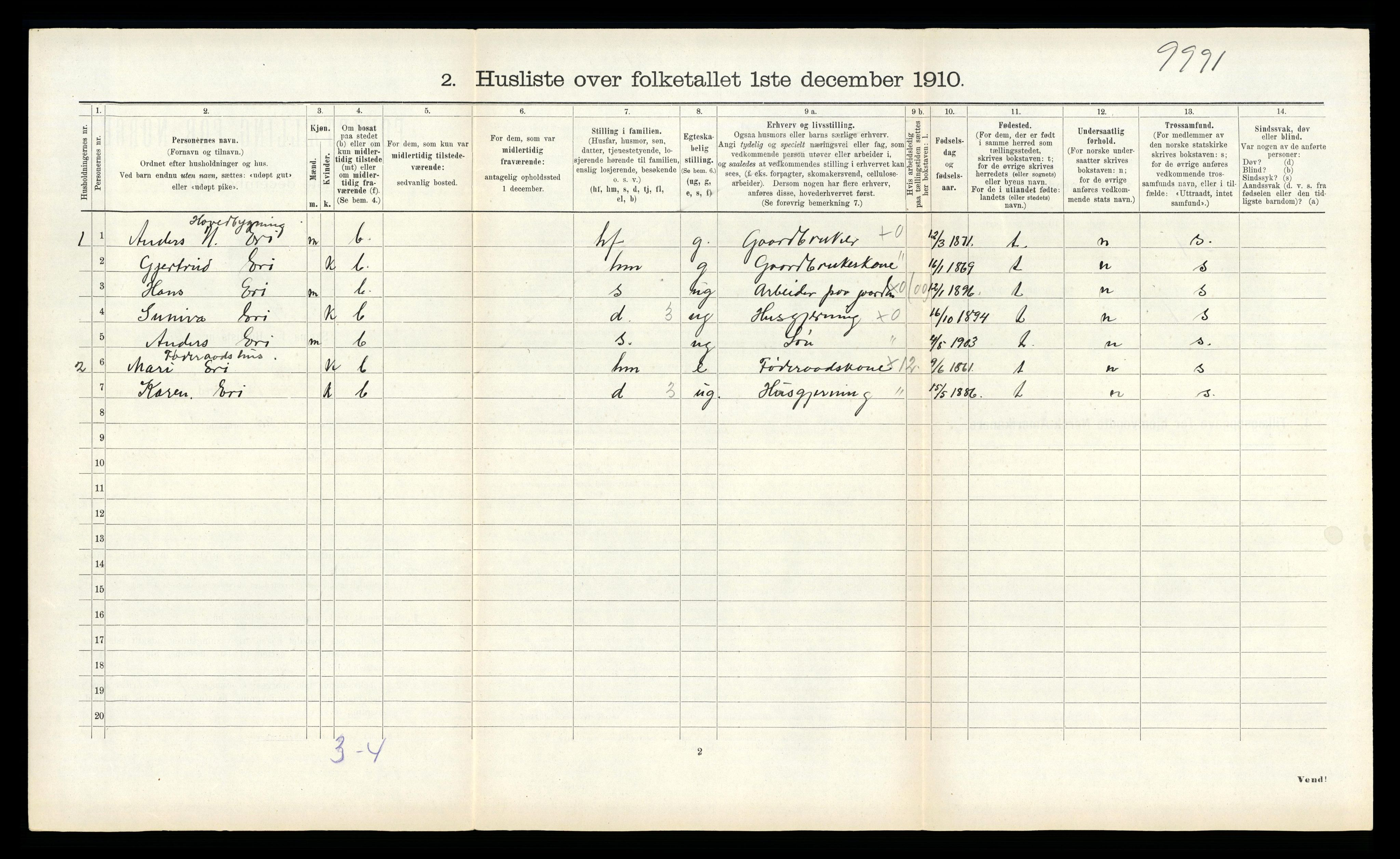 RA, Folketelling 1910 for 1422 Lærdal herred, 1910, s. 589